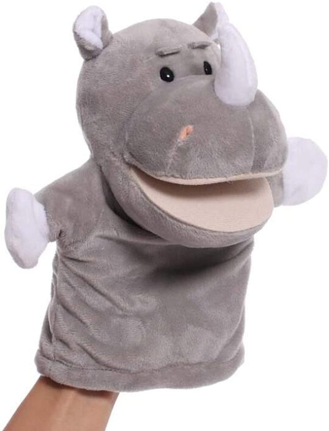 Marionnettes à main de rhinocéros à bouche ouverte Jouets d’animaux en peluche pour faire semblant de jouer à la narration