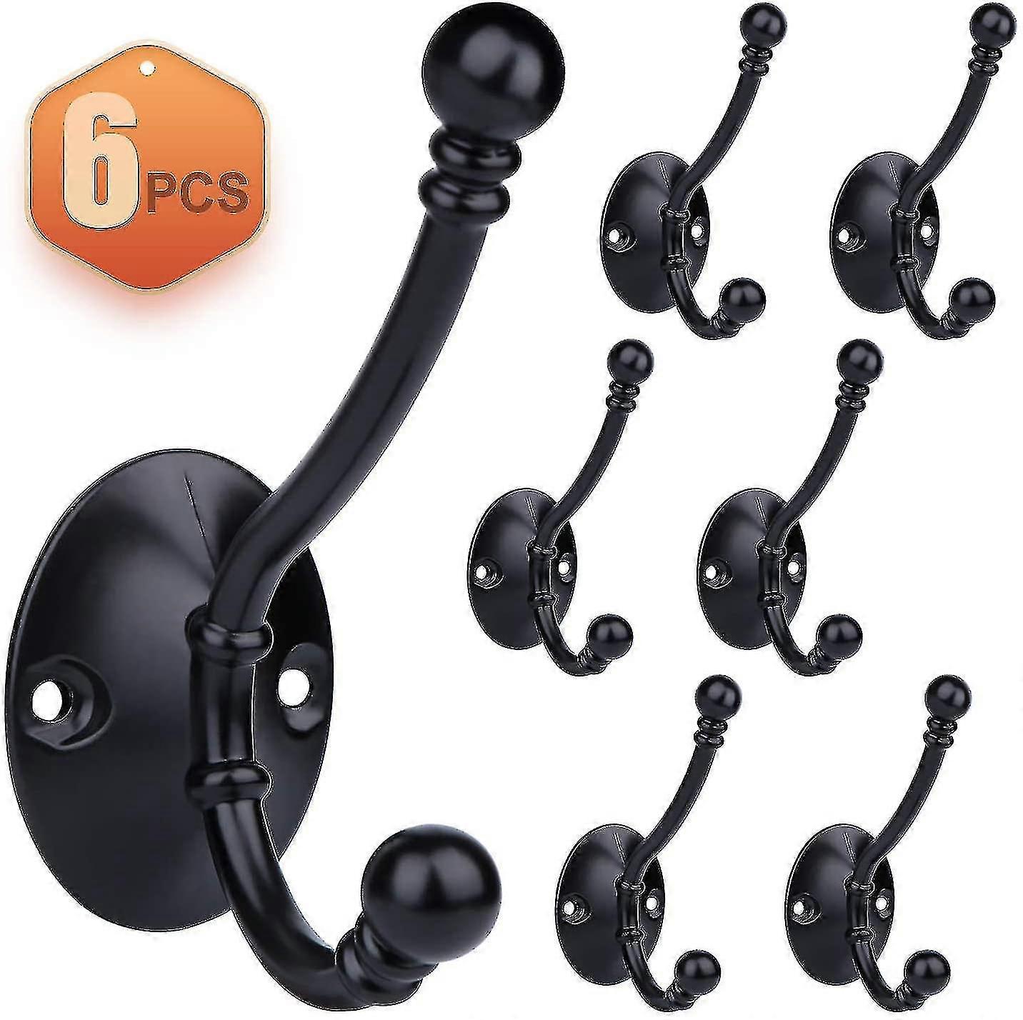 6 Pcs Coat Hooks, Vinta Coat Hooks Double Hooks