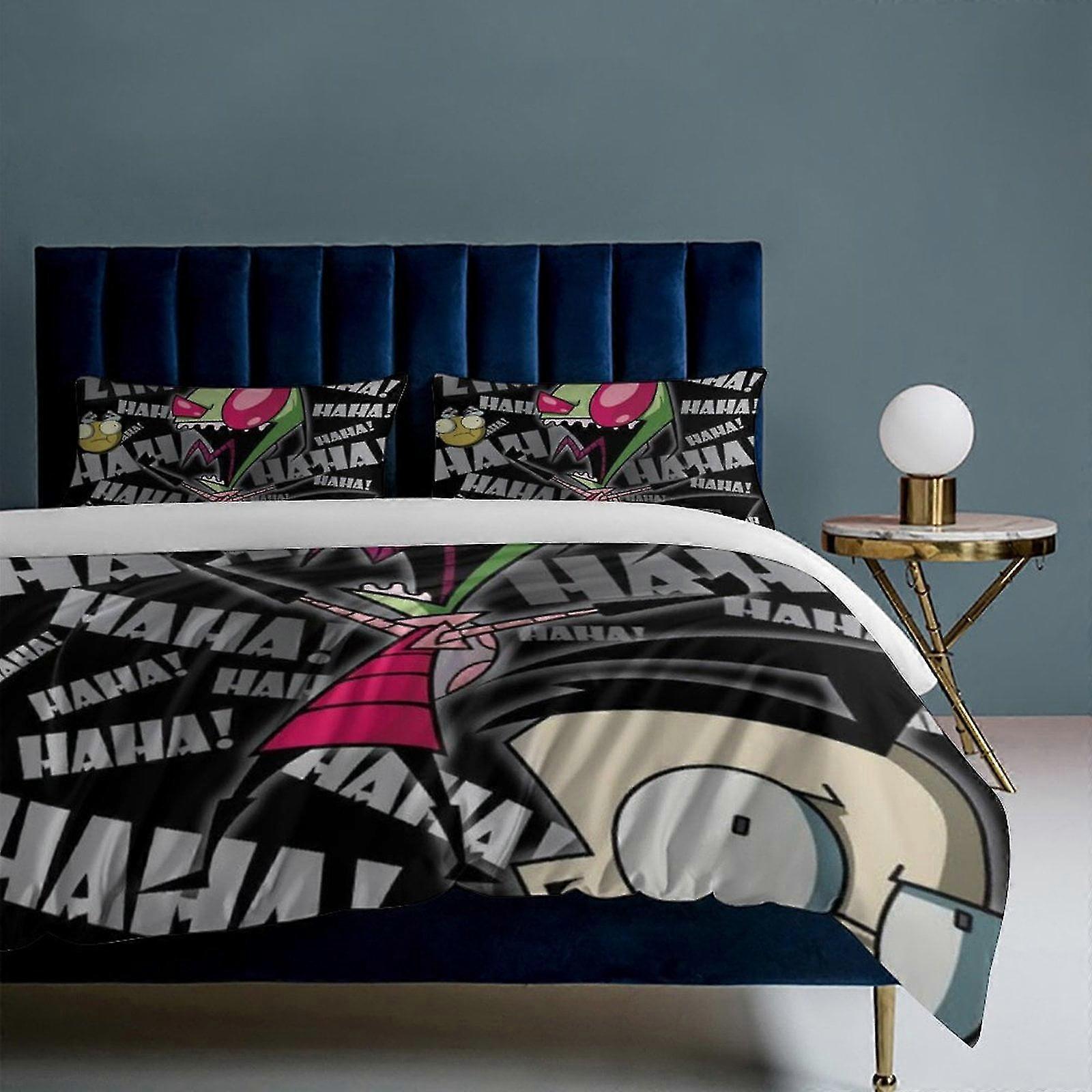 b2106 Lençóis Invader Zim Edredão Capa de Edredão Conjunto de Cama de 3 Peças 1 Capa de Colcha e 2 Fronhas Lençóis gb2106