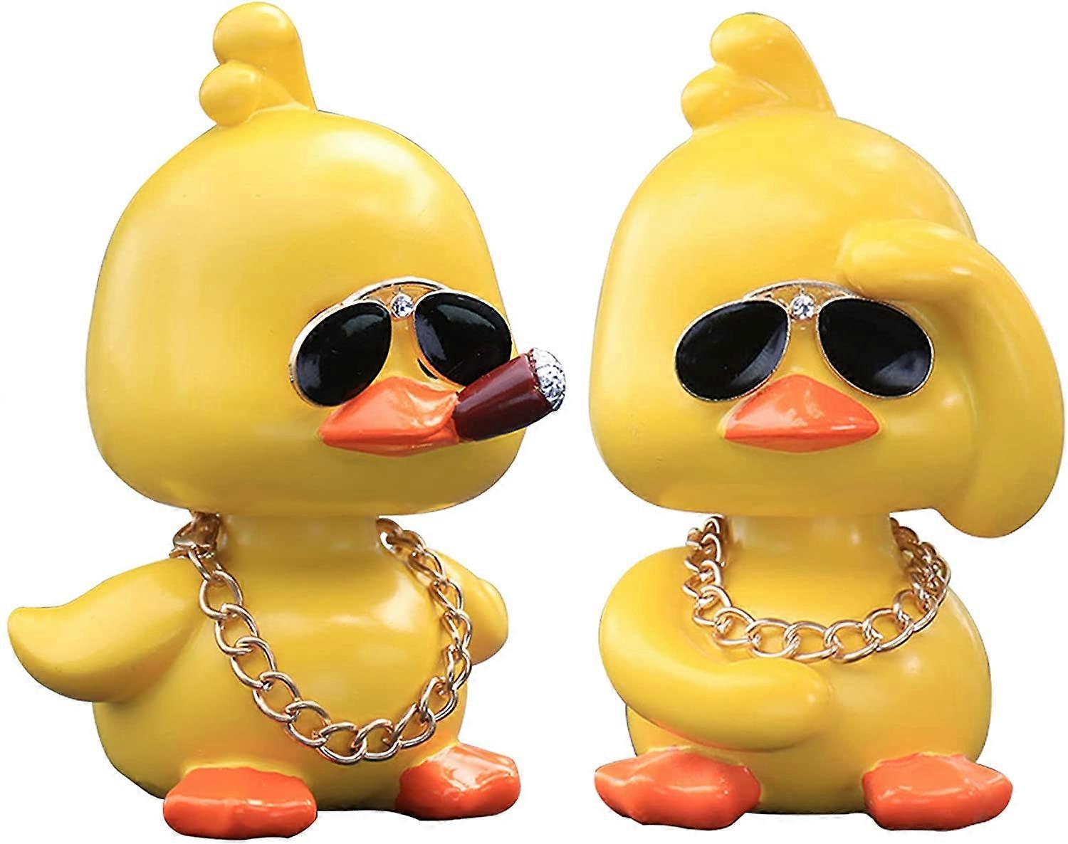 Cute Yellow Duck Toy Car Ornament Cool Duck Car Dashboard Ornament Shaking Head Figure, 2 Pack