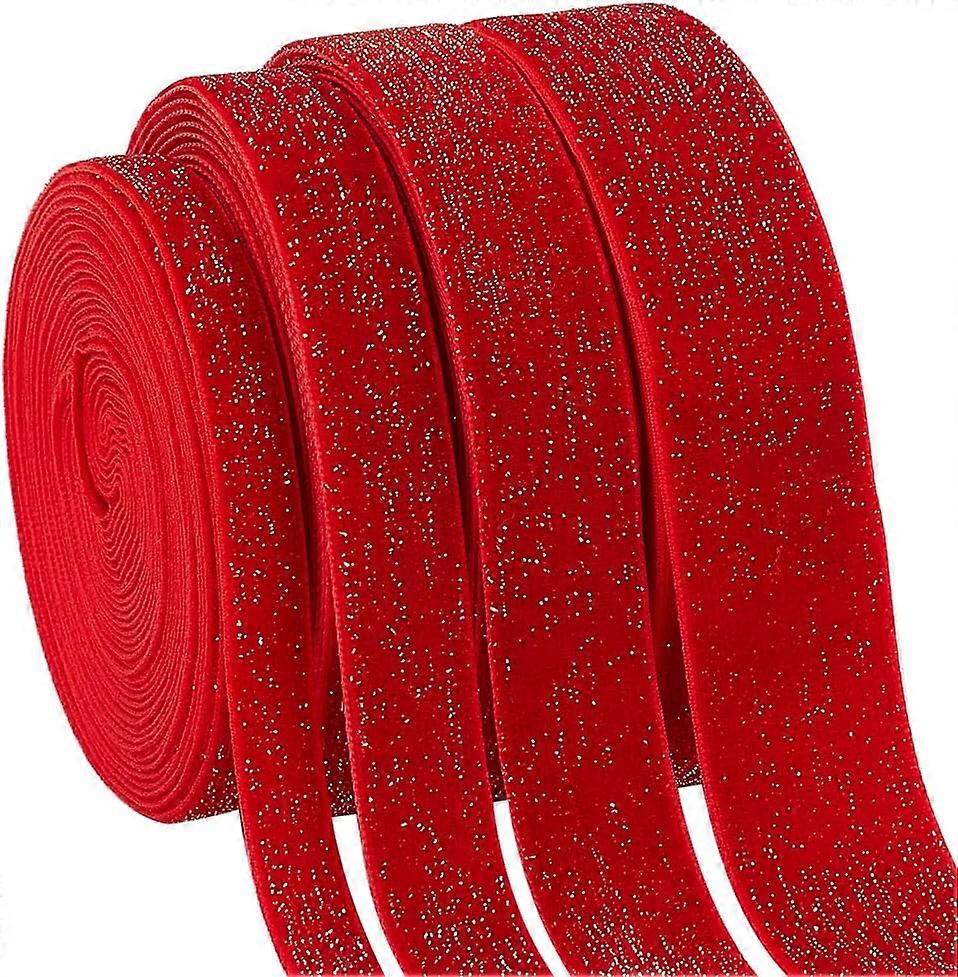 20 Yards 4 Styles Sparkle Single Face Velvet Ribbons Polyester Ribbon for New Year Home Decoration Gift Wrapping FireBrick 1 inch(26mm) about 5 yards/
