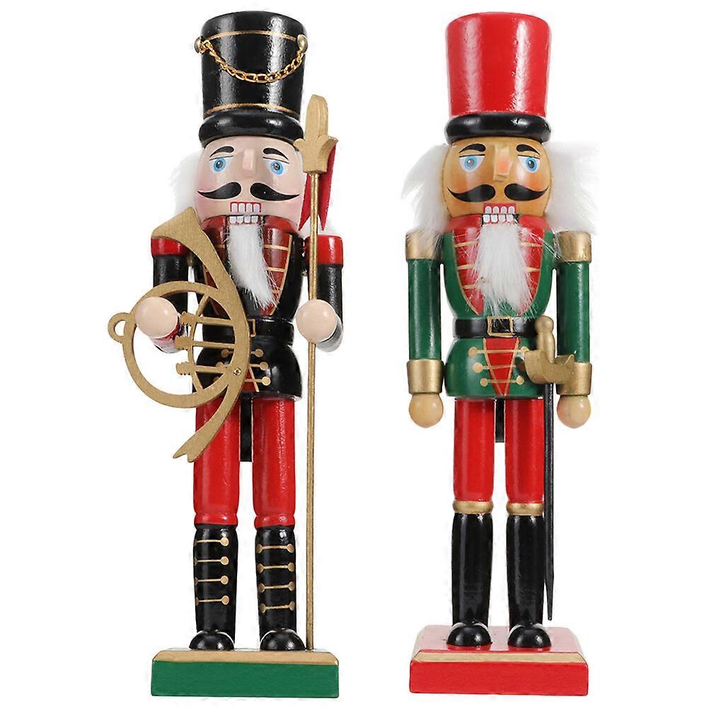 2pcs Wooden Nutcracker Ornament Wooden Nutcracker Crafts Christmas Nutcracker