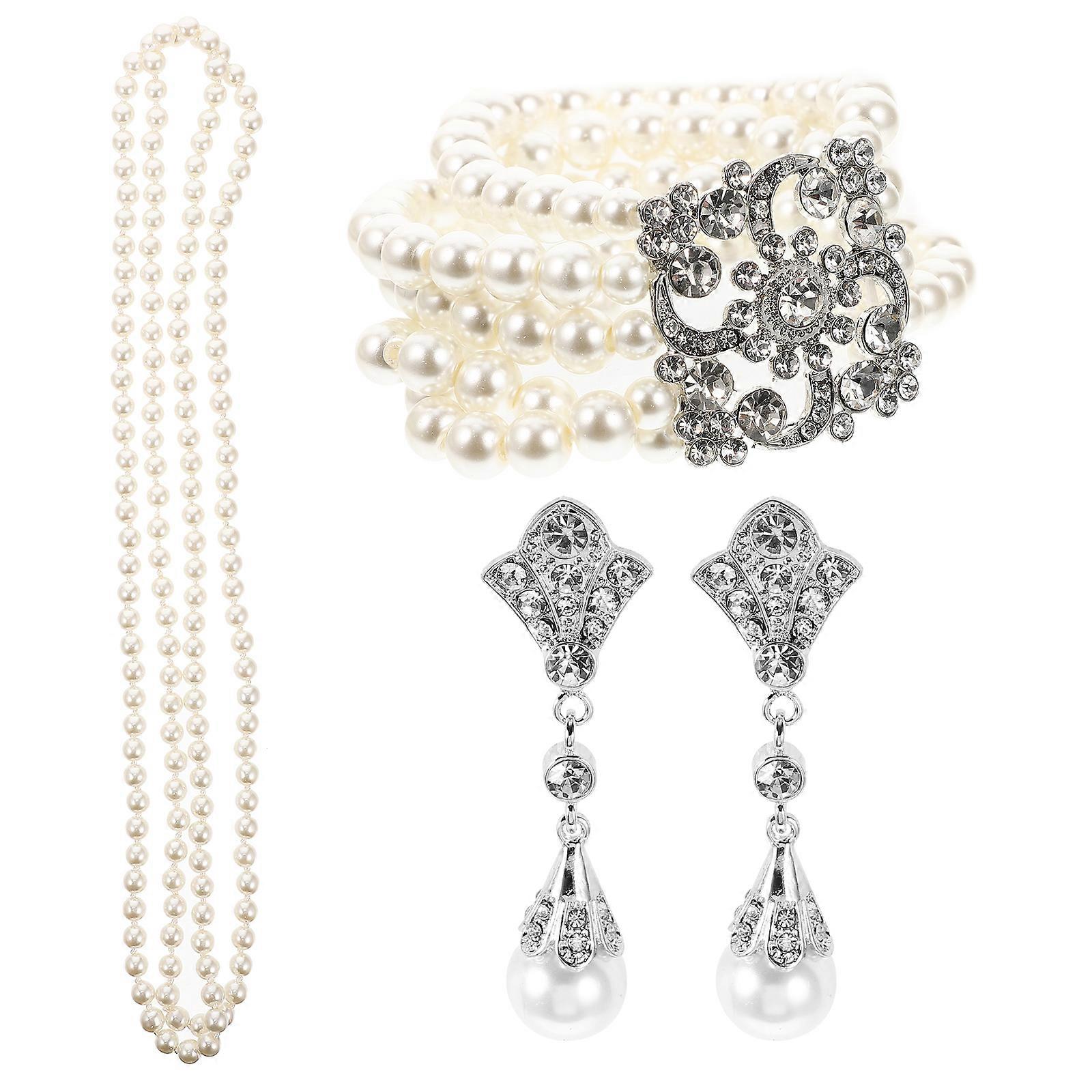 1 Set Perlenschmuck Set Kunstperle Ohrhnger Halskette Layered Armband Set fr Frauen