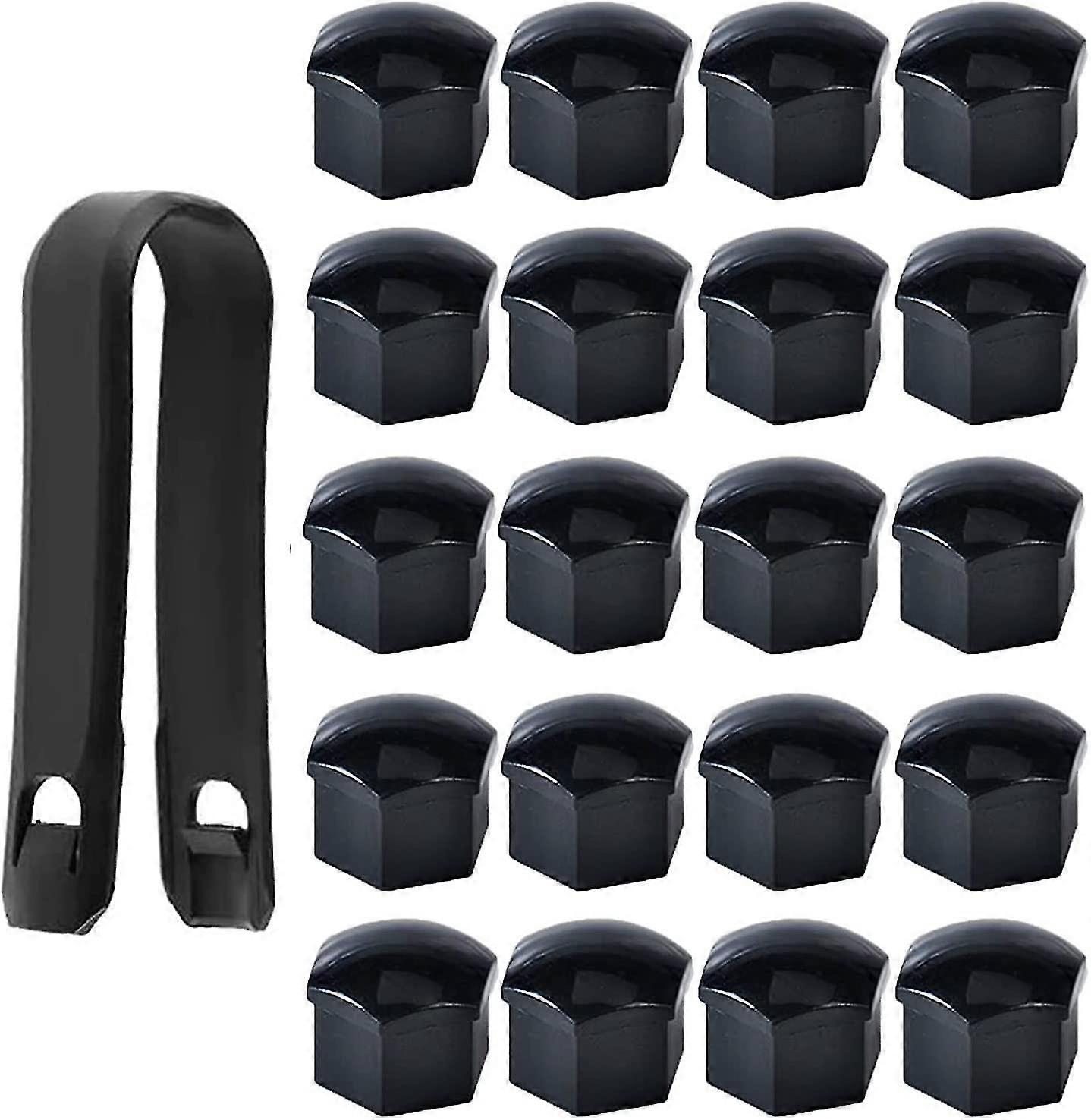 20 Stück 19mm Radmutterkappe, Radschraubenmutterkappenabdeckungen, sechseckige Reifenmutternabdeckungen (schwarz) (D-583-A) --