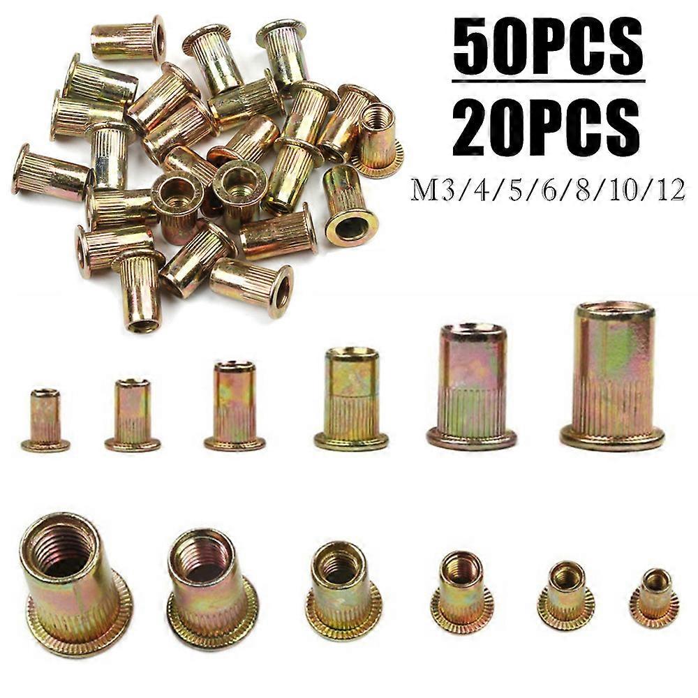 50/20PCS M3/4/5/6/8/10/12 Zinc Plated Carbon Steel Knurled Nuts Rivnut Flat Head Threaded Rivet Insert Nutsert Cap Rivet Nut