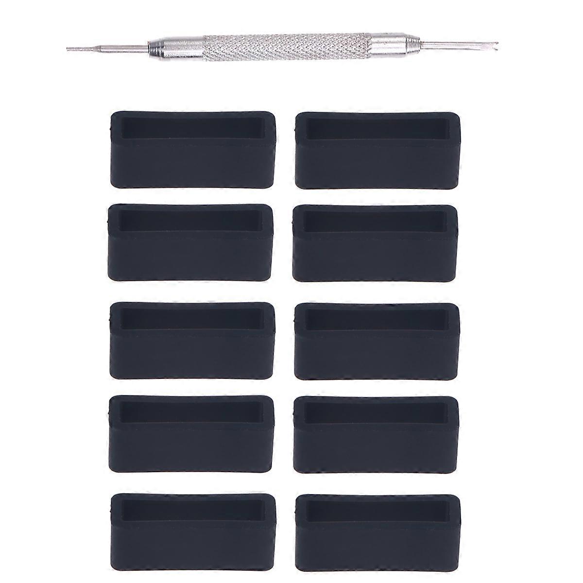 11pcs Replacement Silicone Watch Band Strap Loops Watchand Accessories 10pcs 22mm Black Loop + 1pc Watch Fixed Tool