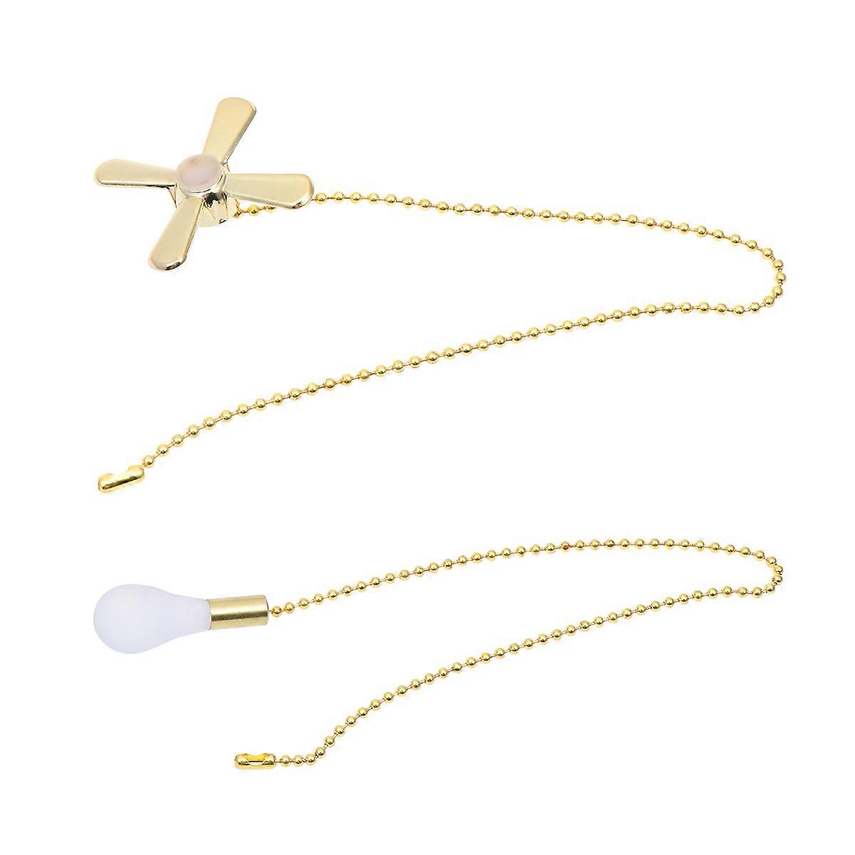 1Set Metal Beaded Ball Fan Pull Chain Fan and Bublb Pendant Fan Pulls Set with Connector Golden