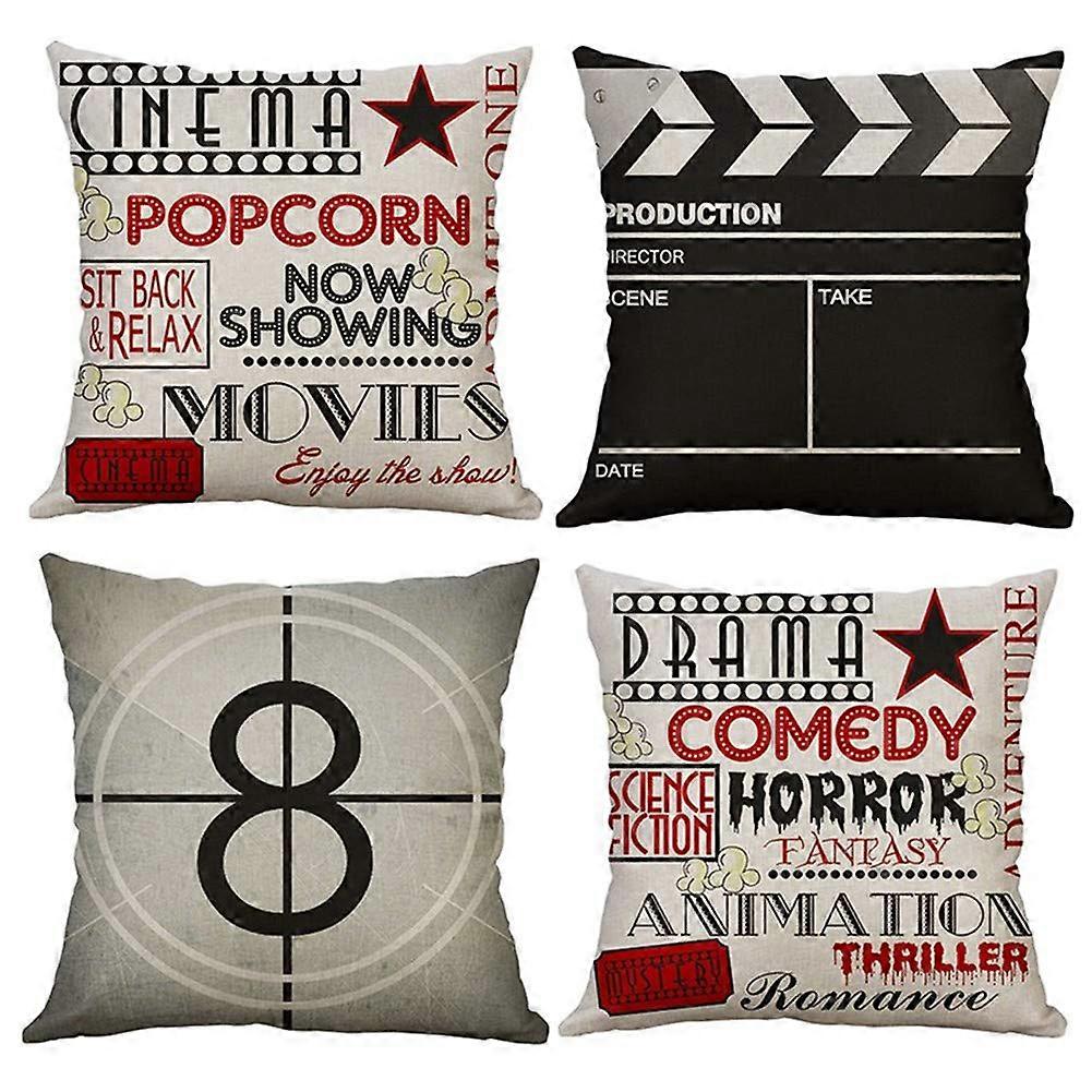 Set of 4 Movie Pattern Pillow Cases, Throw Cushion Cover Cotton Linen Pillowcase Home Decoration,45x