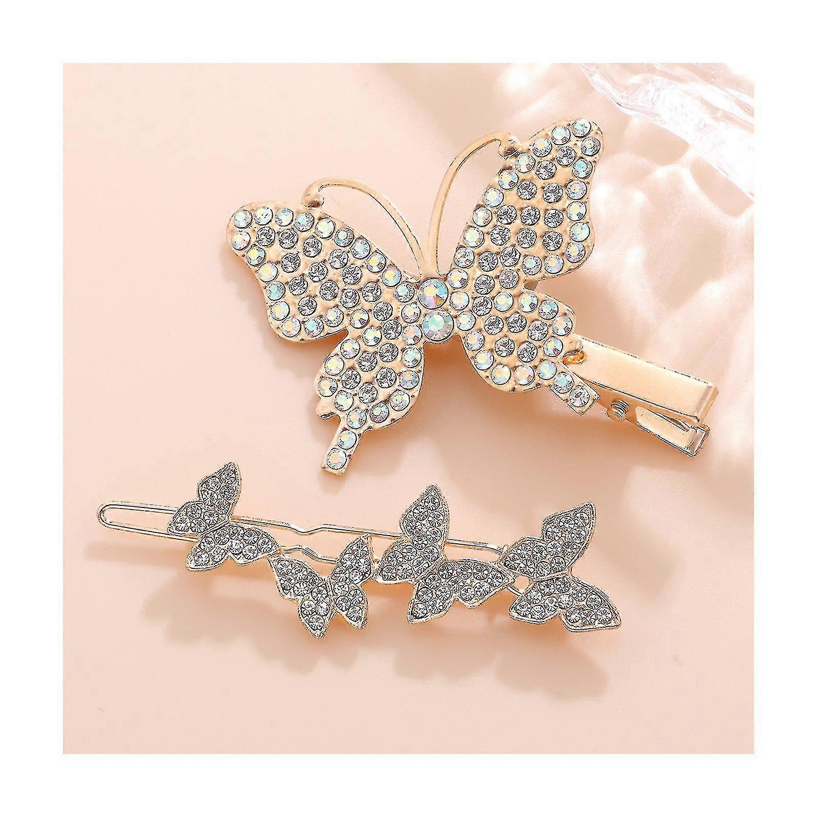 Pachet de 2 Stras Fluture Hair Clips Flat Bangs Pin decor mare Side Pin
