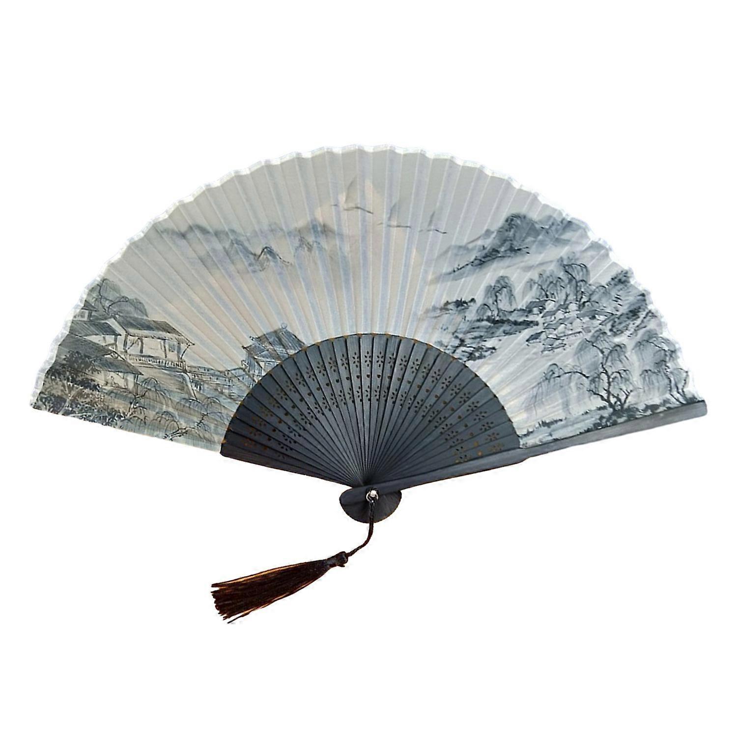 Folding Fan Lightweight Portable Handheld Fan Fine Workmanship Bamboo Fan with Tassel for Daily Use