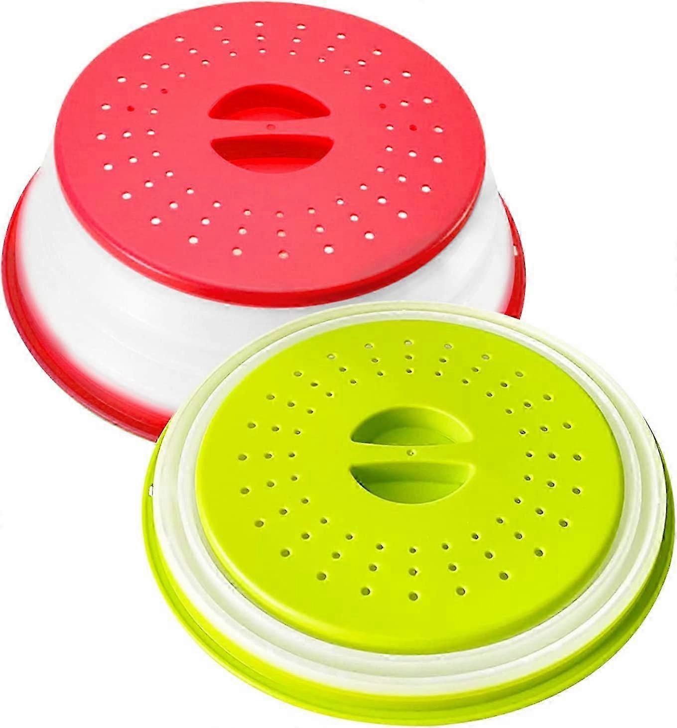 2-Pack Cubierta de Plato de Microondas Plegable Verde Rojo Tapa Protector de Salpicaduras de Alimentos
