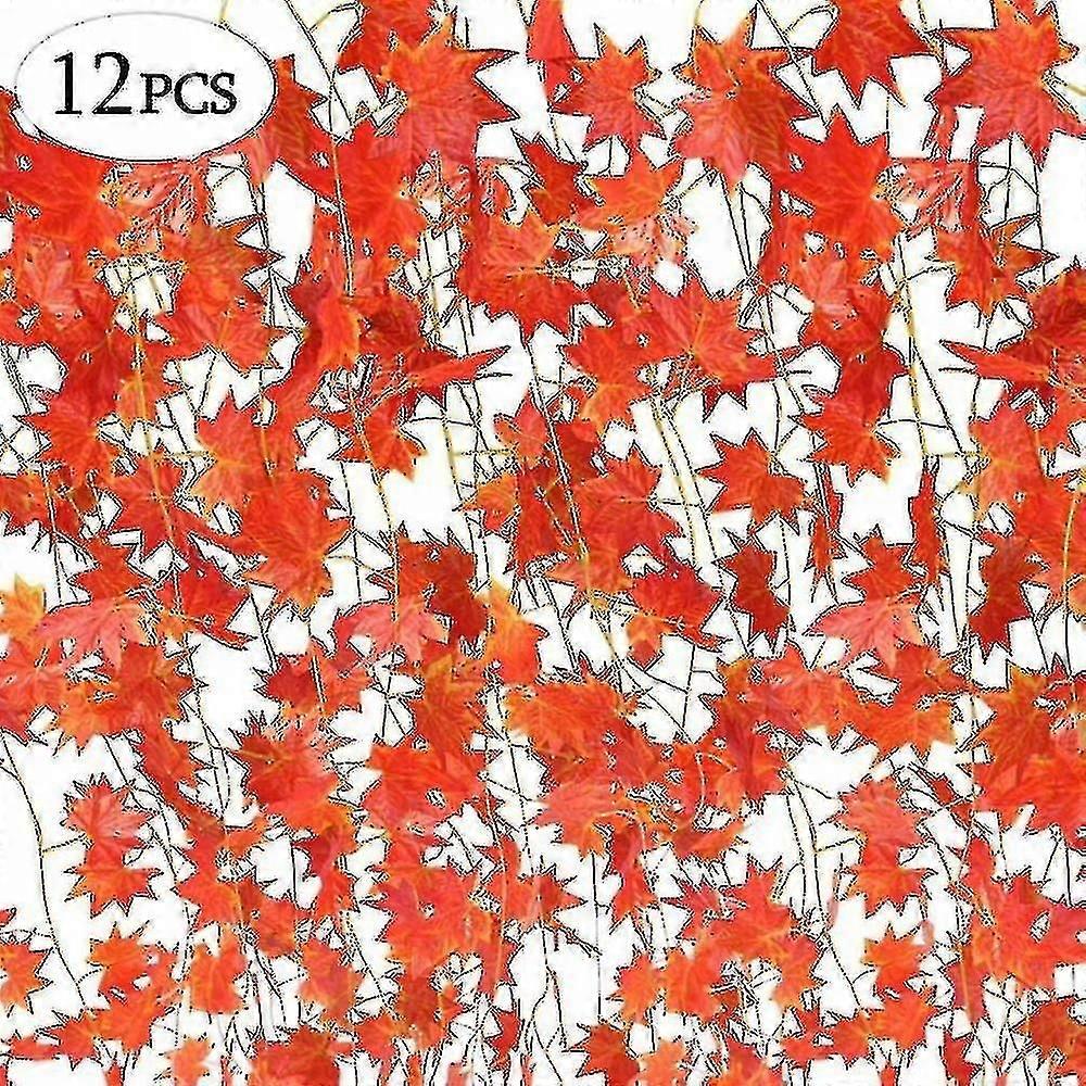 12pcs Decoration Simulation Plant Garland 30 Red Maple Leaf Simulation Rattan
