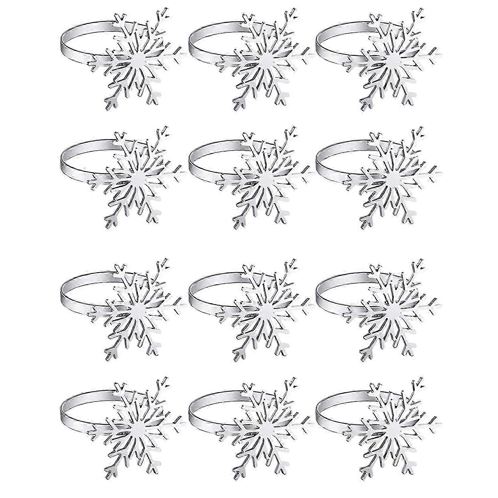 12 stykker snøfnugg serviettringer jul snøfnugg serviettholder ringer til juleferie tabl