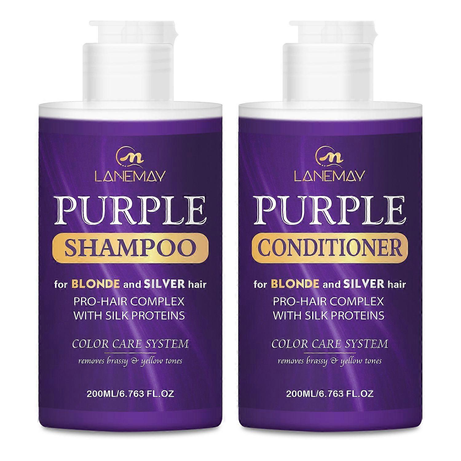 Conjunto de Shampoo e Condicionador Roxo para Cabelos Loiros, Prateados e Grisalhos, Realça Destaques, Remove Tons Amarelos e Bronzeados, Cabelos Grisalhos, Nutre &