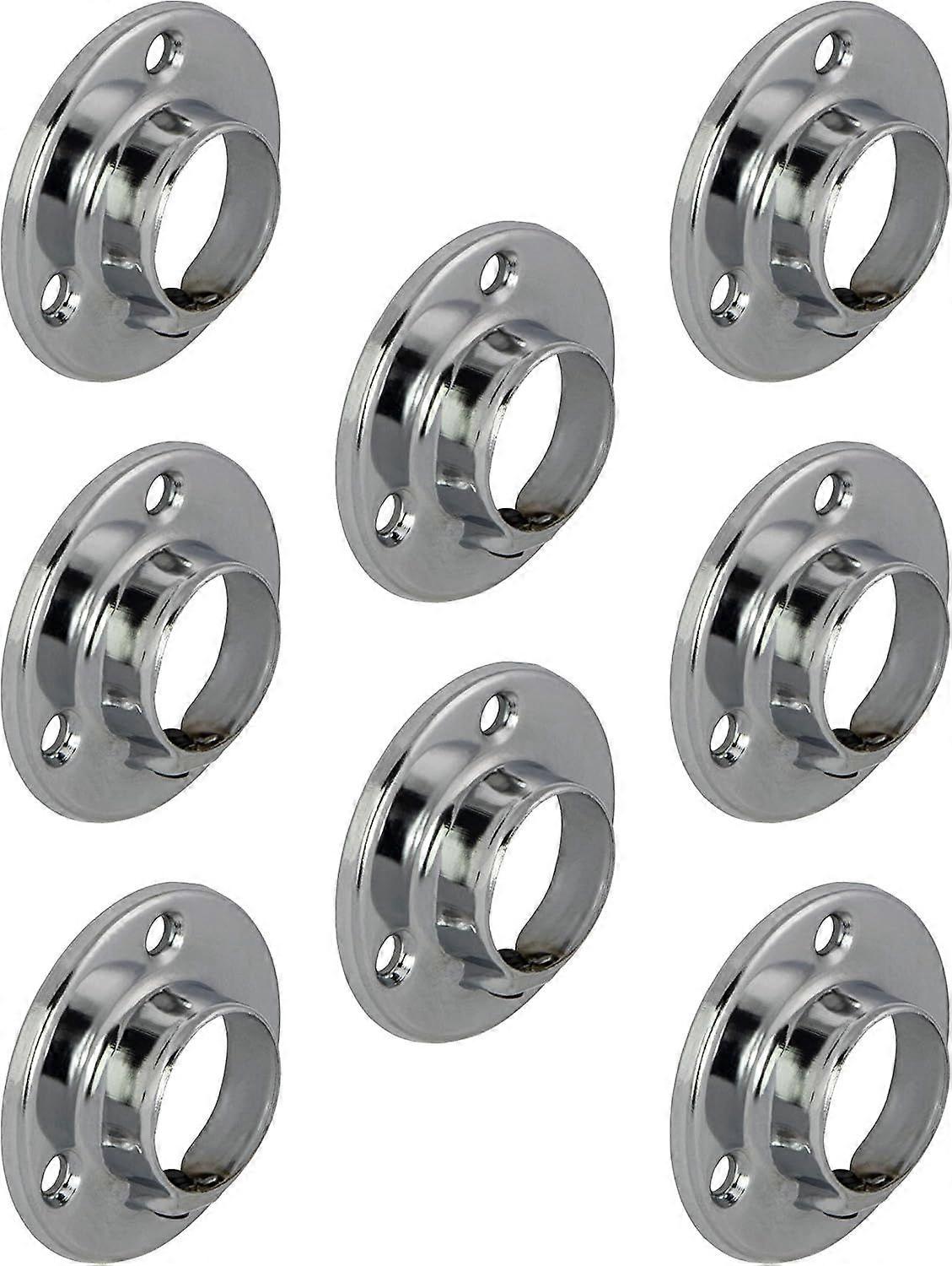 8 Pieces Wardrobe Rod Hanger, Round Metal Wardrobe Tube Brackets for Rods 25 mm | Round Tube Bracket for Wardrobe and Cloakroom Tube | Polished Chrom