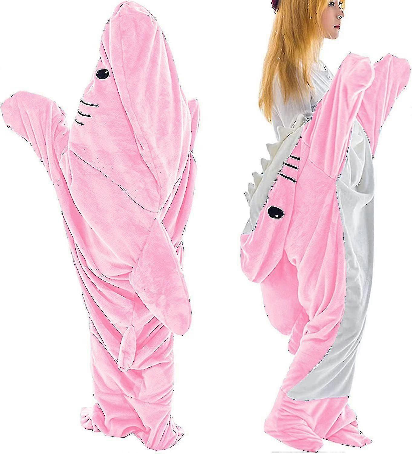 Žraločia deka Dospelý - Nositeľná žraločia deka Super mäkká útulná flanelová mikina s kapucňou - Žralok Onesie Deka Žraločia deka Mikina s kapucňou - ružová/modrá