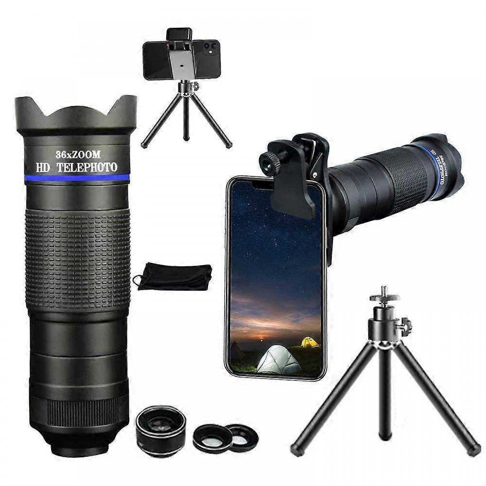 36x Cell Phone Zoom Lens Kit with Phone Clip,bluetooth Remote Control, 0.63x Three in One Lens,high-definition,universal Kit