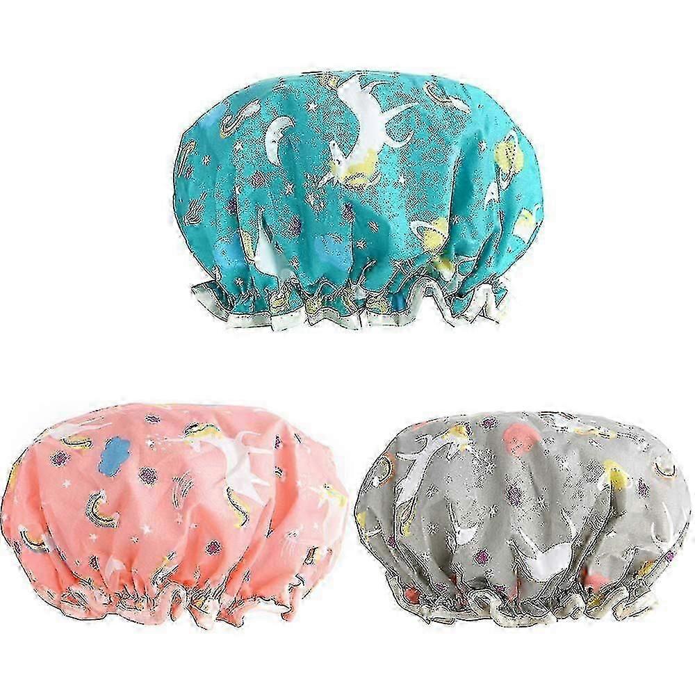 3 Pack Women's Shower Caps Waterproof And Adjustable Double Layer Shower Caps