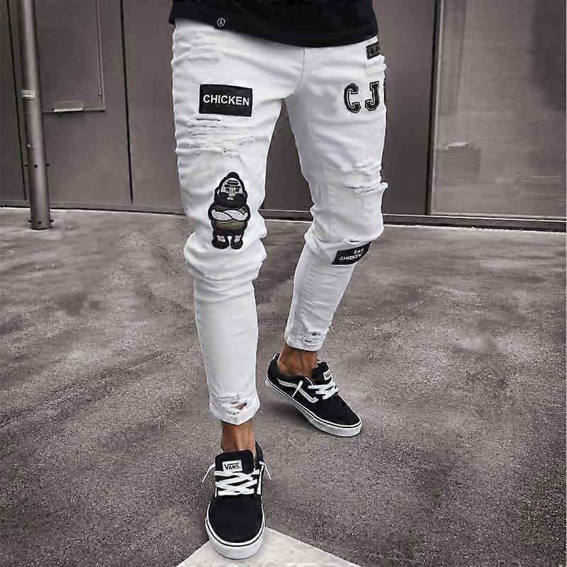 Spring Men's Fashion Jeans with Holes and Trendy Slim Fitting Jeans