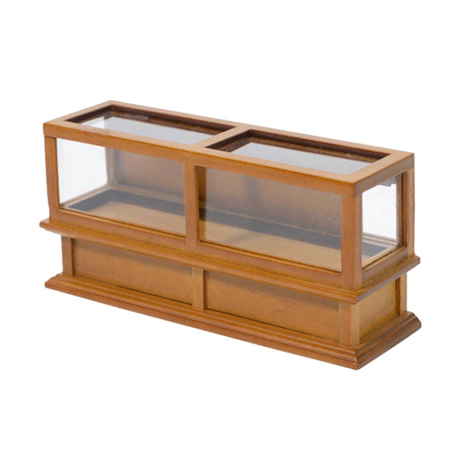Supermarket Pretend Plays Display Cabinet Dollhouse Furniture Realistic Mini Display Model Display Shelf for Toddler  walnut color