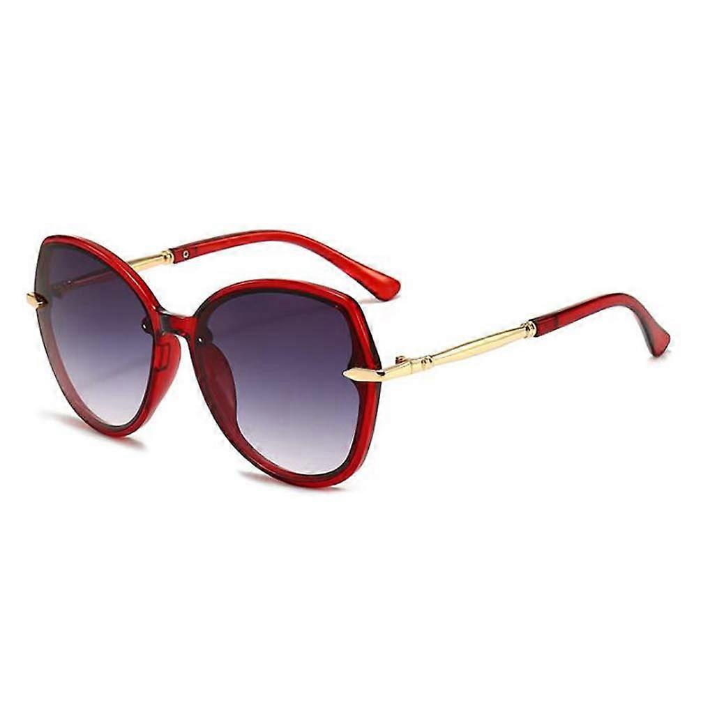 Women's Oversized Sunglasses - Red Frame Metal Temples Double Gray Lenses UV Protection Fashion Eyewear