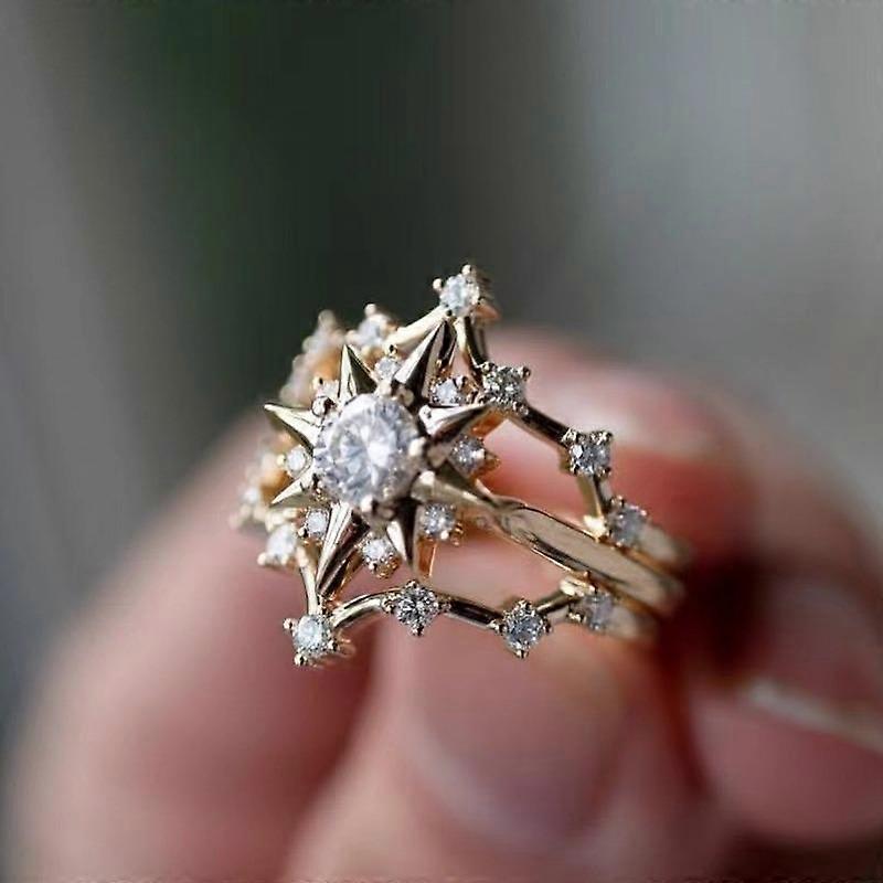 Anel de estilo italiano com estilo estrela e lua, anel de zircônia francesa, joia feminina