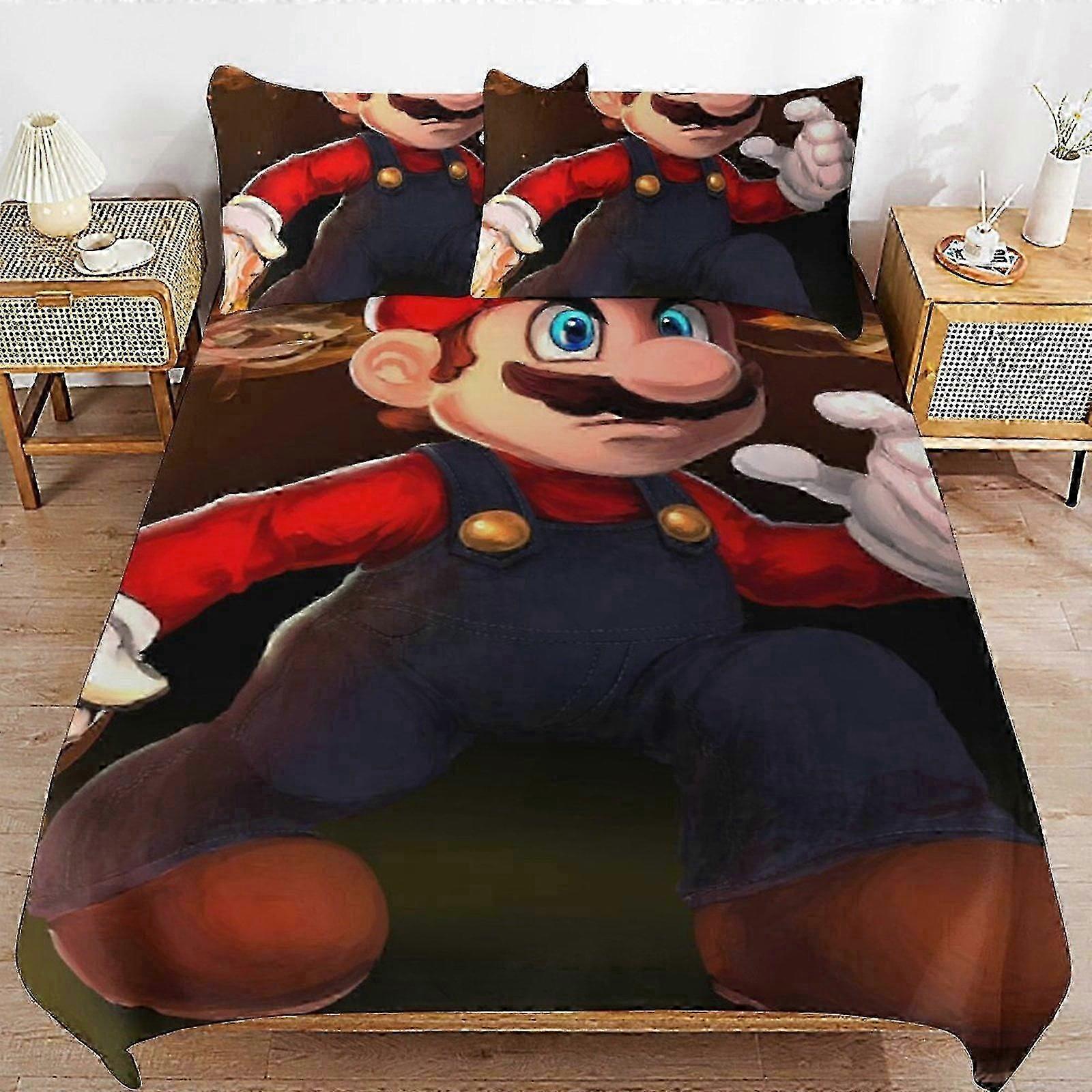 n1321 Lençóis Super MarioConjunto de edredom de 3 peças, Conjunto de capa de edredom de microfibra macia com fecho de zíper, (1 capa de edredom e 2 fronhas) Lençóis