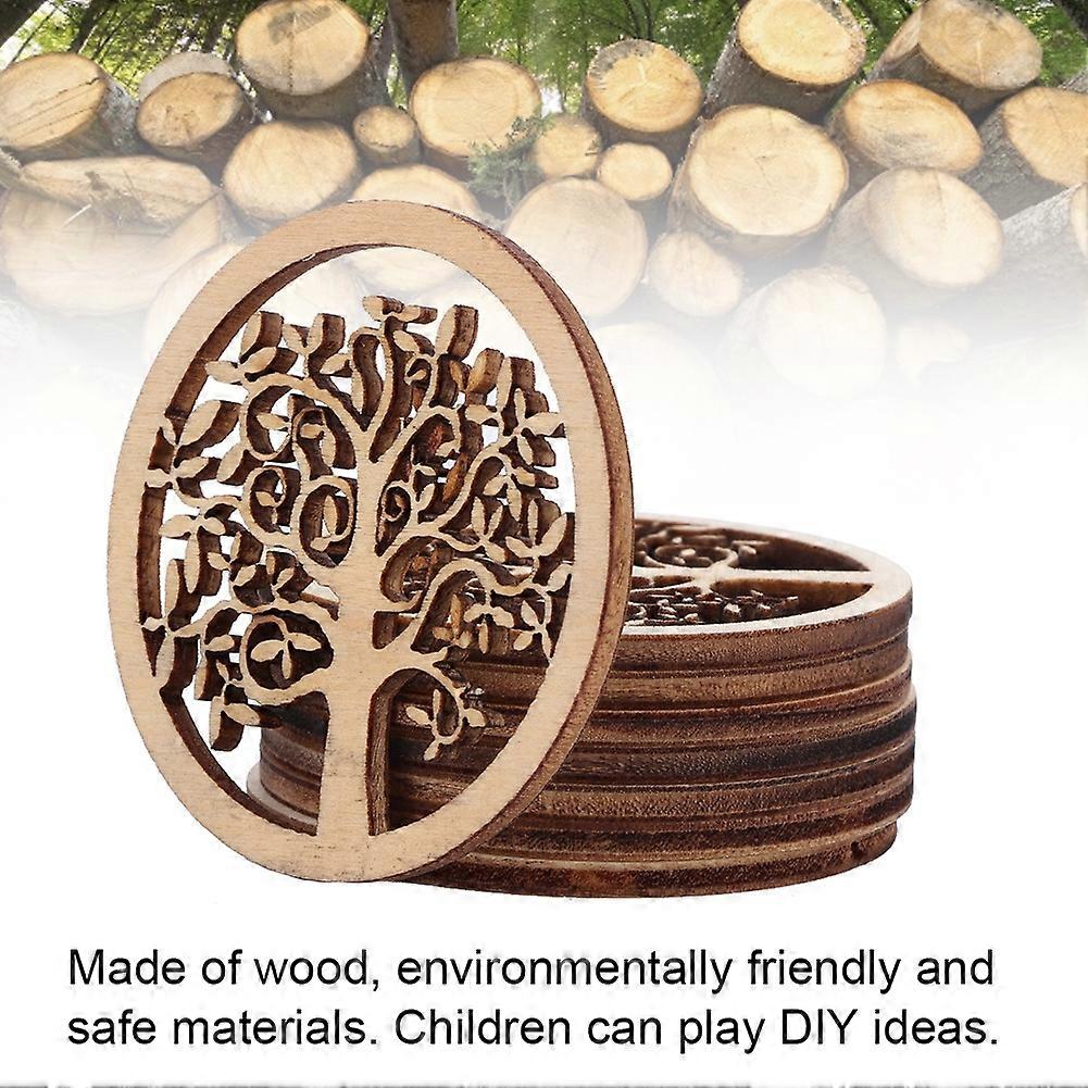 10PCS Round Tree Pattern Natural Wood Craft DIY 5x5cm Chips