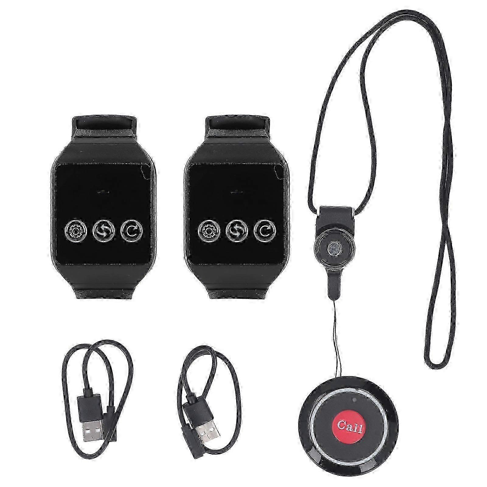 Wireless Restaurant Service Calling System 2 Watch Receiver and 1 Button Pagers Wireless Calling System for Restaurant Hospital Hotel