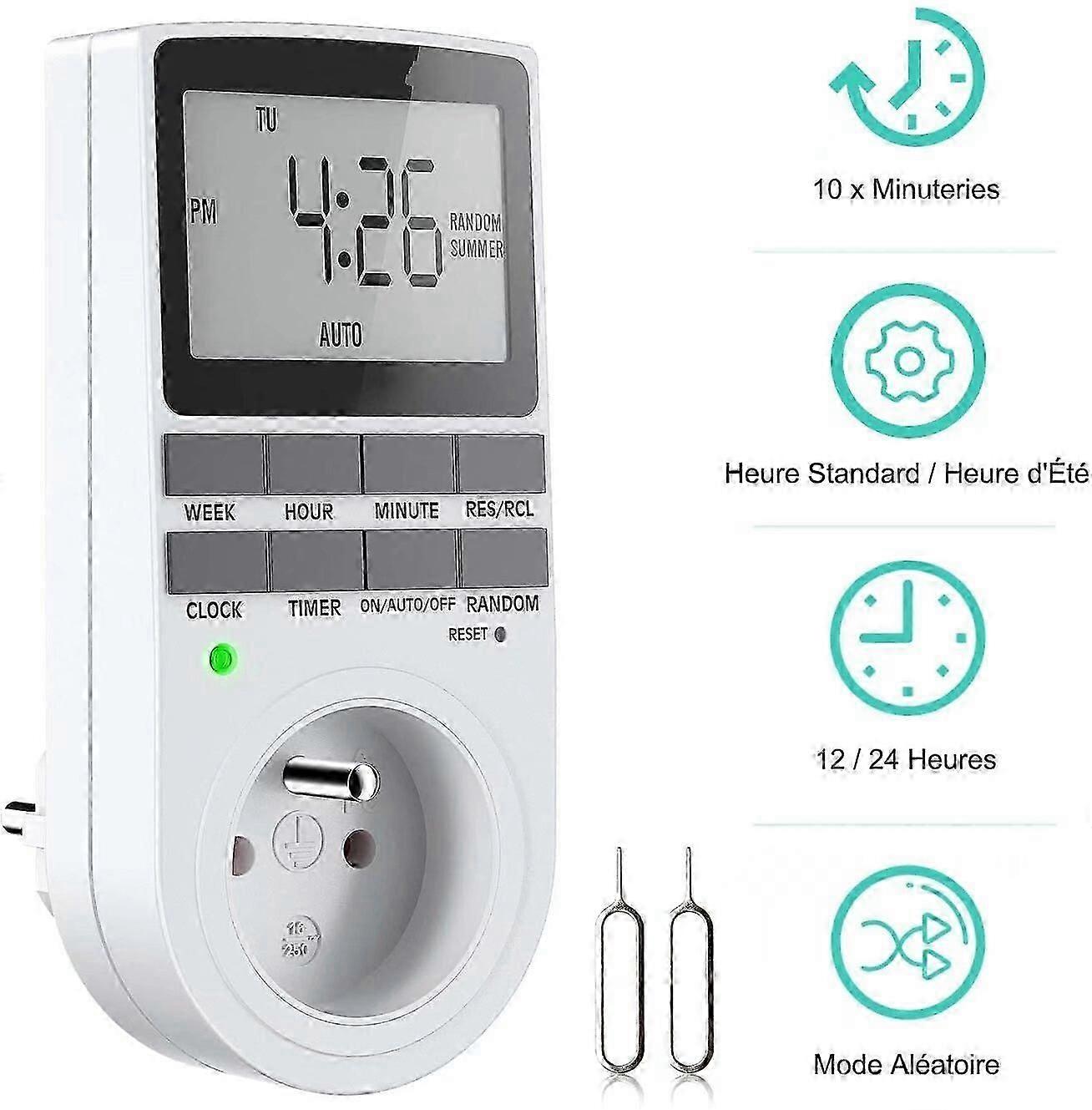 Digital Programmable Socket, Weekly Digital Timer with LCD Screen, 12H/24H/7Days Timer Socket, Energy Saving for Appliances and Lighting (1 Pack)