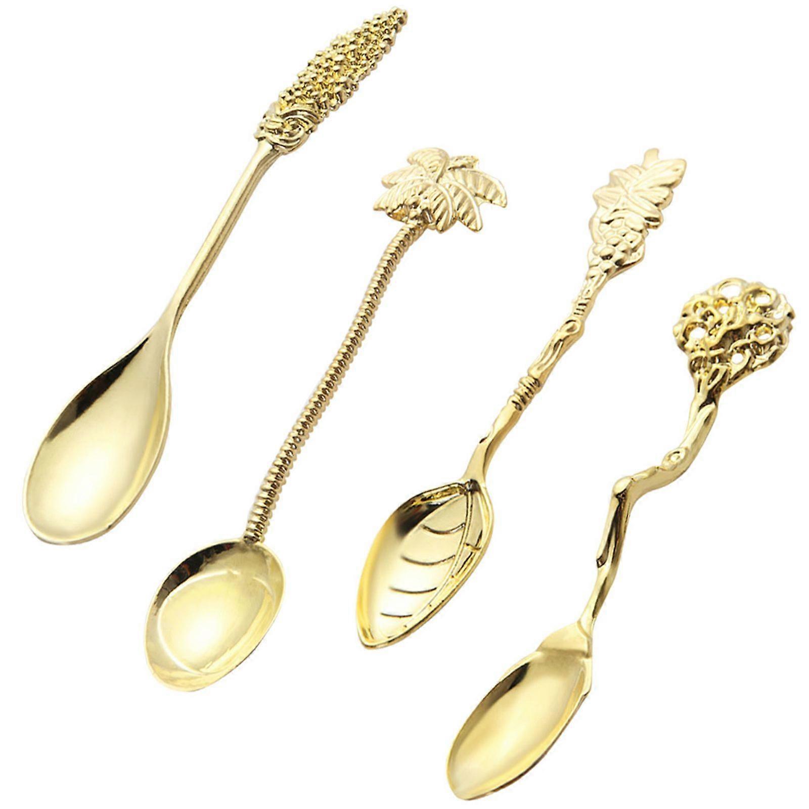 4pcs Vintage Dessert Coffee Spoon Kitchen Tableware Coconut Tree Mixing Teaspoon