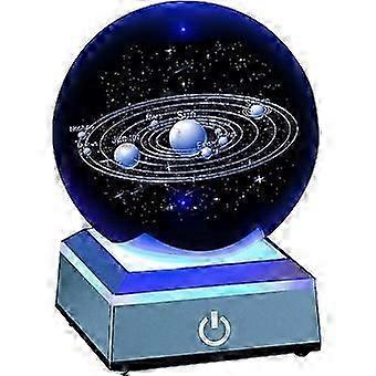 3D Solar System Model Crystal Ball Laser Engraved Hologram with Light Up Base Planet Model Science Astronomy Learning Toys