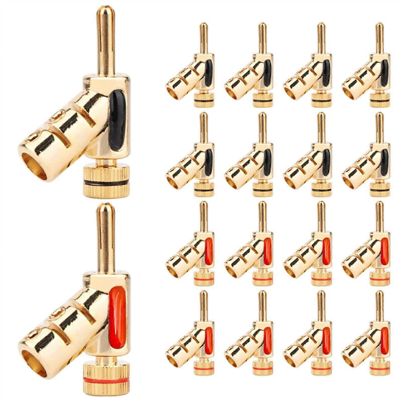 24K Gold Plated Audio Banana Connectors 45 Degree Locking for Speaker Cable - 4 Pcs (2 Pairs)
