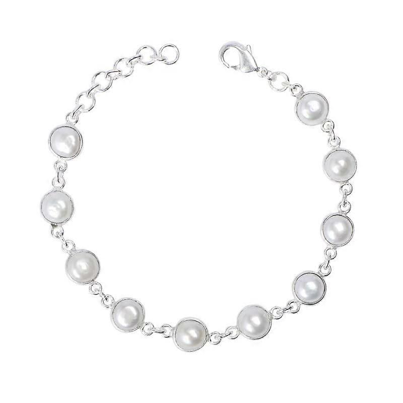 Pearl Stone Bracelet, Silver Coat for Women and , adjustable, bezel -linked, handmade