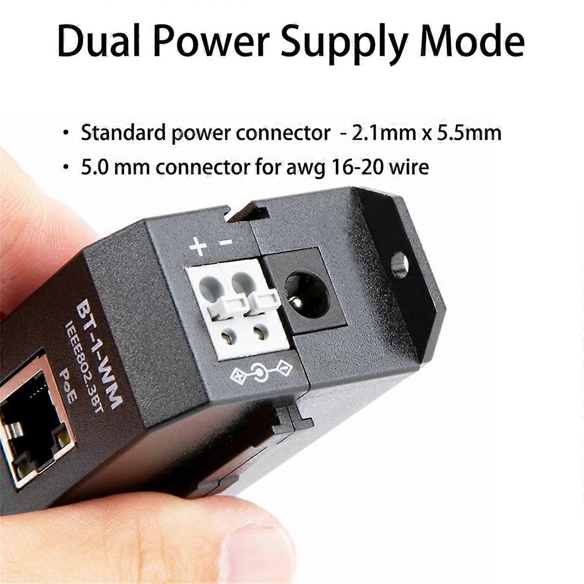 DIN Rail Single Port 2.5 Gigabit PoE Injector 802.3af/At/Bt Negotiation ...