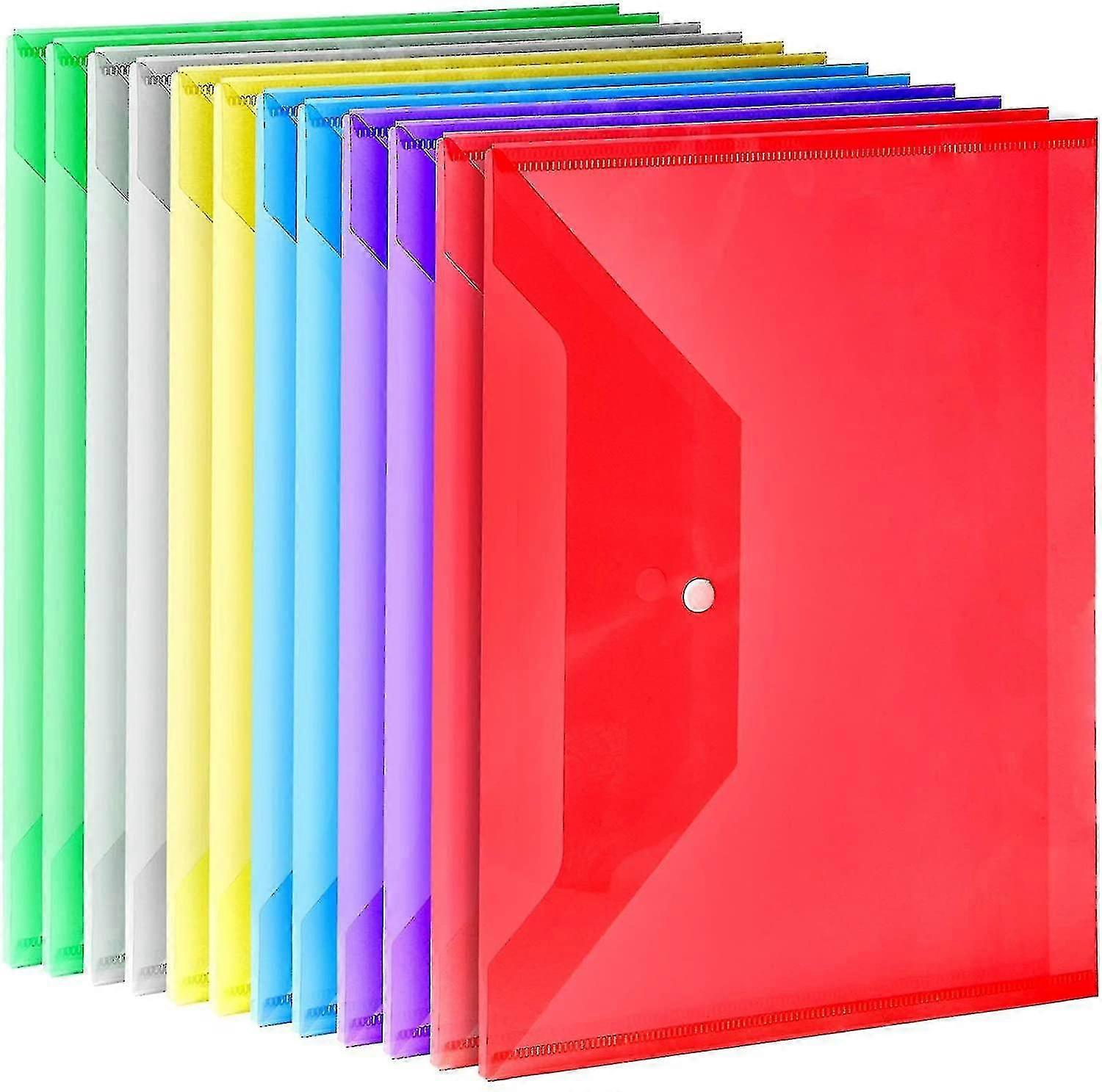 12 Pack Plastic Envelopes Poly Envelopes, A4 Clear File Bags Document Folders Document Organizers With Snap Button