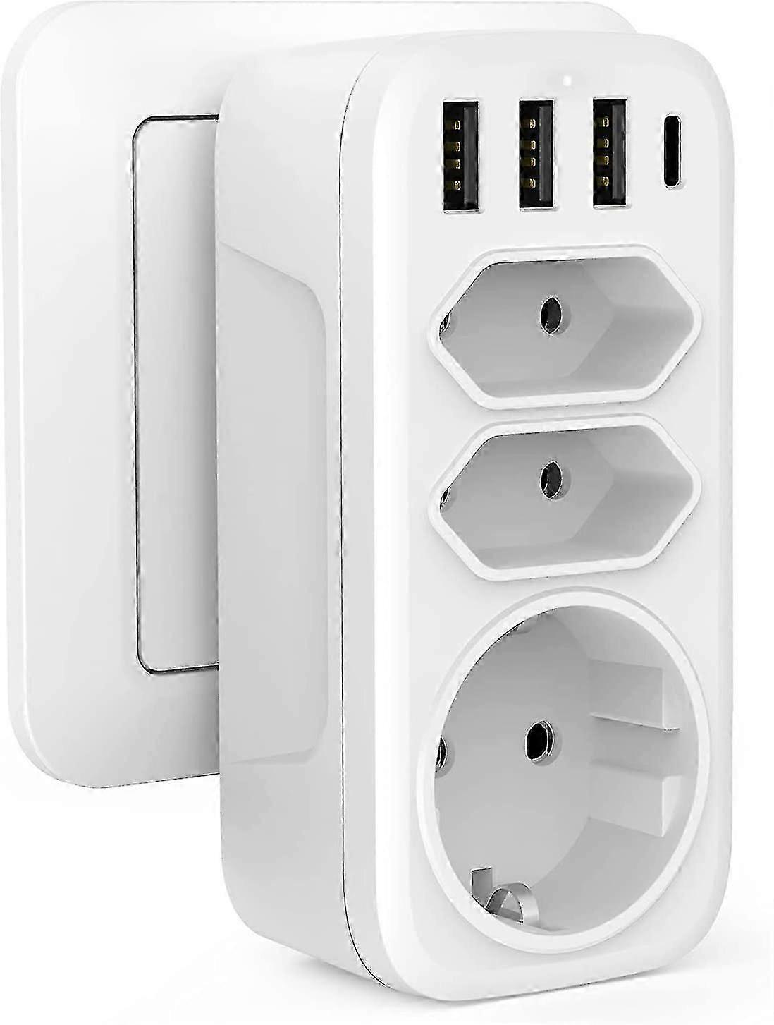 Socketadapter, USB-uttag 7 i 1 flera uttag med 2 Euro Uttag 1 Schuko