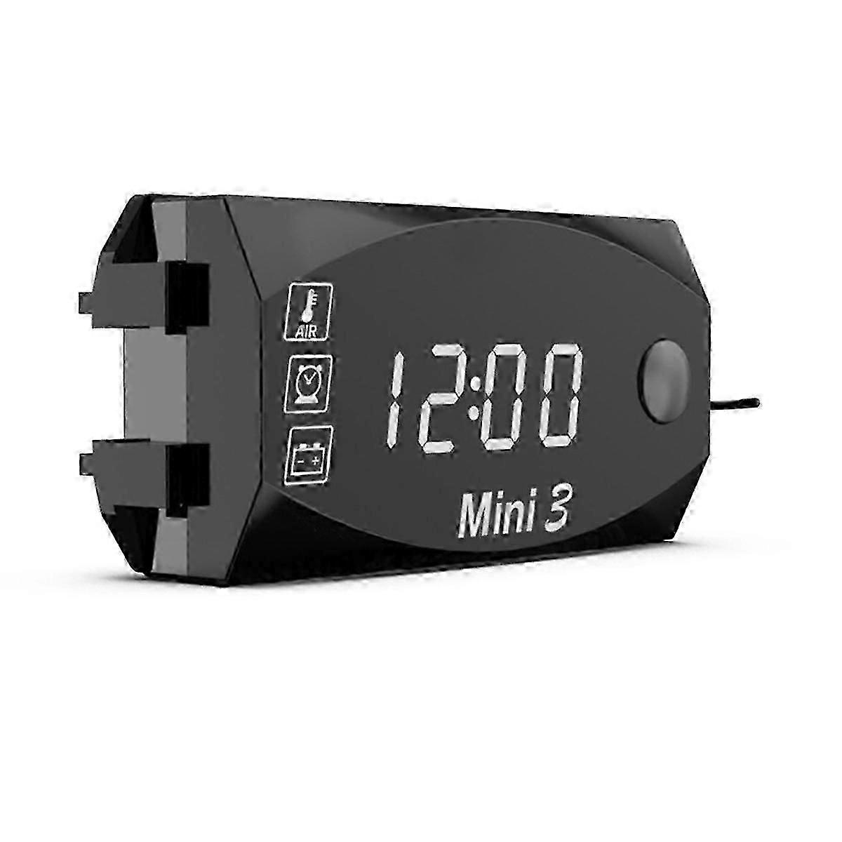 Applies to LCD Display Voltmeter Waterproof IP67 Digital Time Clock for Motorcycle Scooter Car Boat 3-in-1 Thermometer,White Light