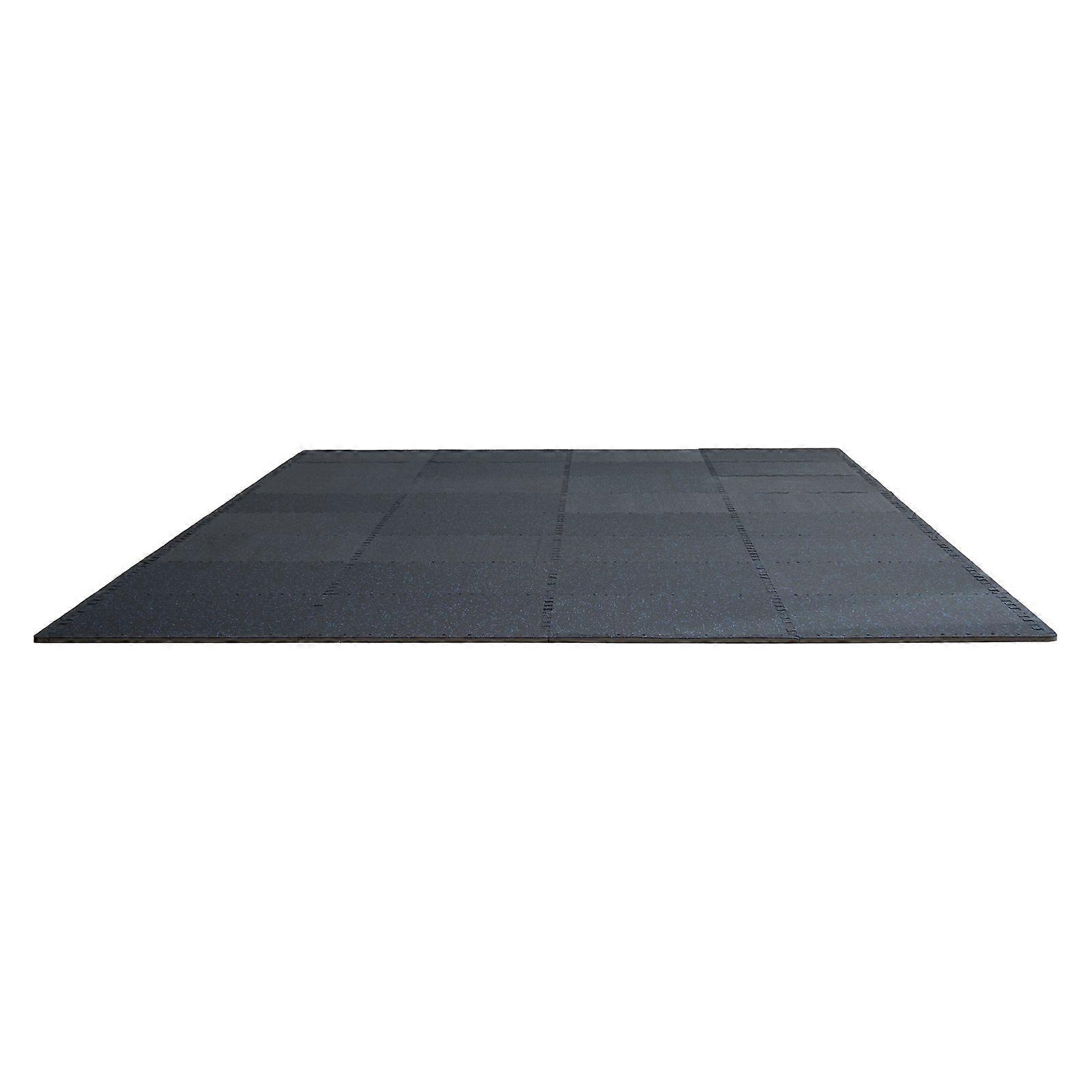 0.56 Inch Thick Gym Floor Mats with 48 sq.ft Coverage, 12 Tiles Rubber Top with EVA Foam, 24" x 24", Black & Blue