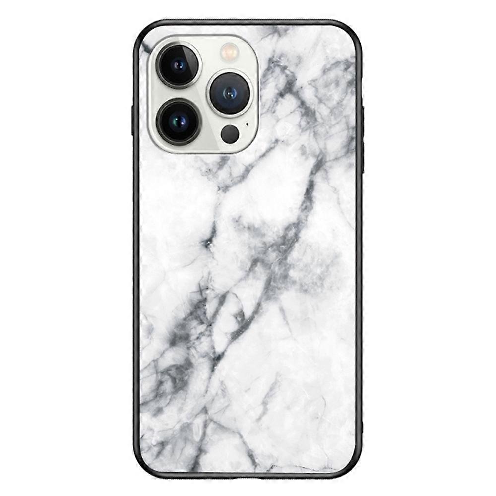 For iPhone 16 Pro Max Case Marble Pattern Tempered Glass+PC+TPU Protective Phone Cover