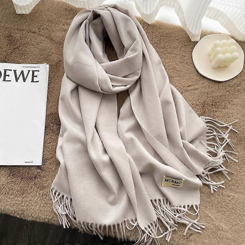 Women's Thick Soft Wool Cashmere Shawl Scarf - Warm Solid Shawl-Beige