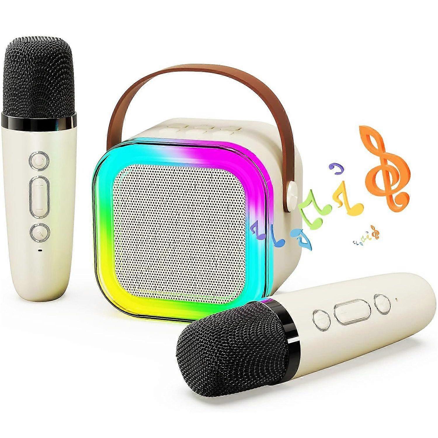 Mini karaoke set with 2 wireless microphones, children's karaoke machine Bluetooth speaker