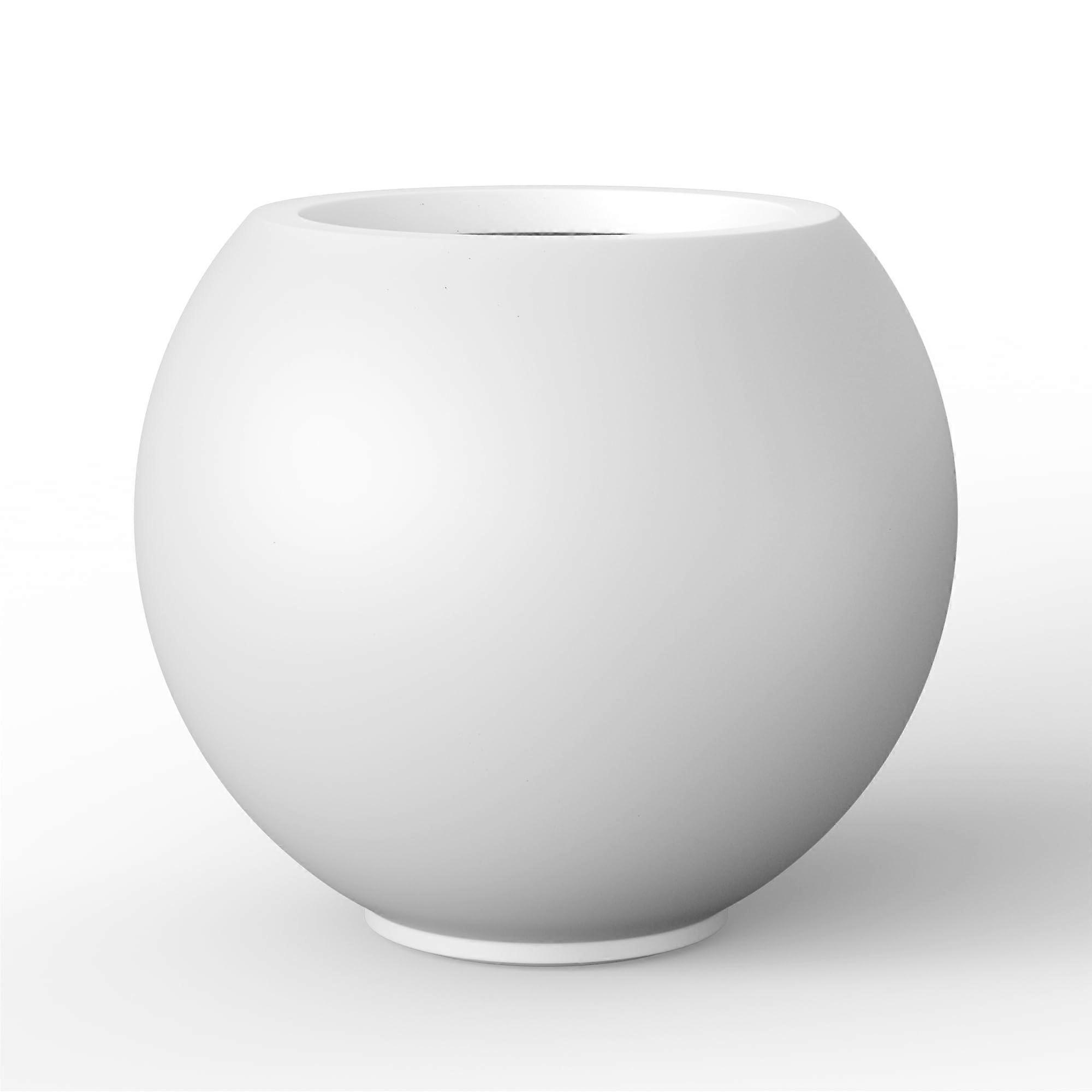 Round Concrete Flower Pot 11-Inch Diameter Indoor Outdoor Planter with Drainage Hole Rubber Plug White Sphere Shape