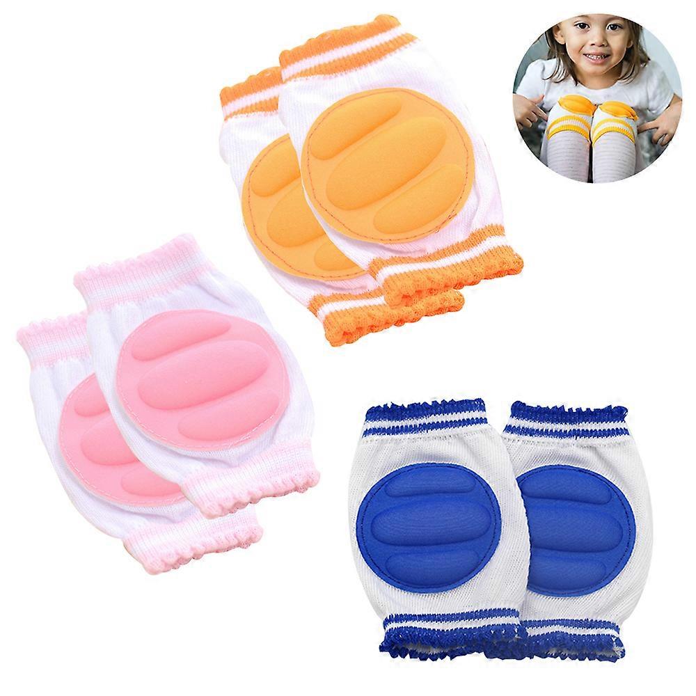 3 par halkskydd för spädbarn justerbara knäskydd för barn för promenader andningsbara krypande knäskydd för barn - rosa + kungsblå + orange