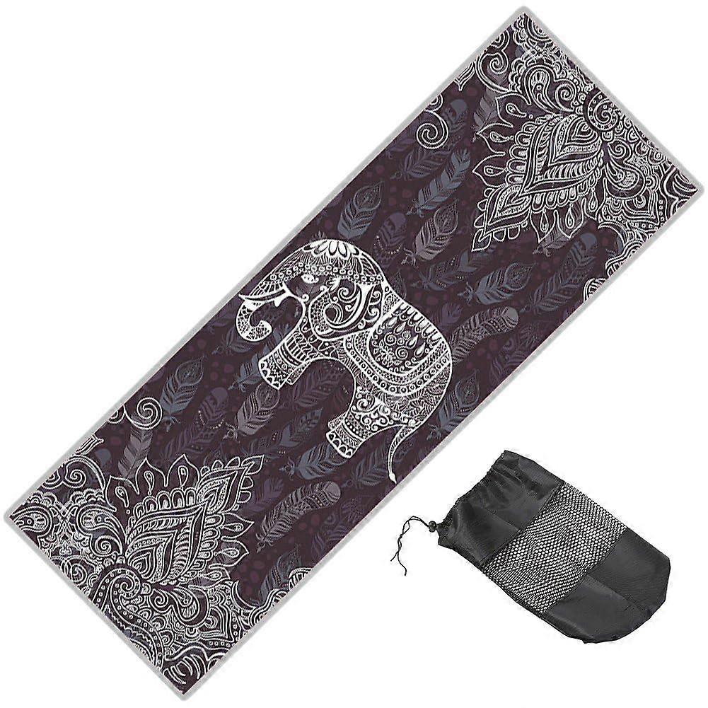 Yoga Towel, NonSlip Yoga Blanket, Print Pattern, Quick Drying Yoga Mat Towel, Carry Bag for Pilates, Gym, Outdoor Picnic White