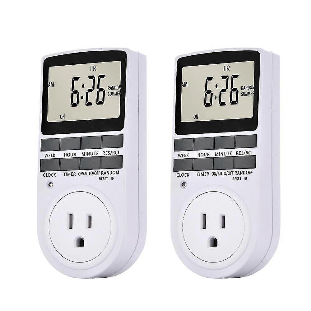 Pack Of 2 Digital Plug-in Timer Socket Lcd Display 10 Programmable Switching Programs 24 Hours & 7 Days Energy Saving Timer Socket For Electrical Appl