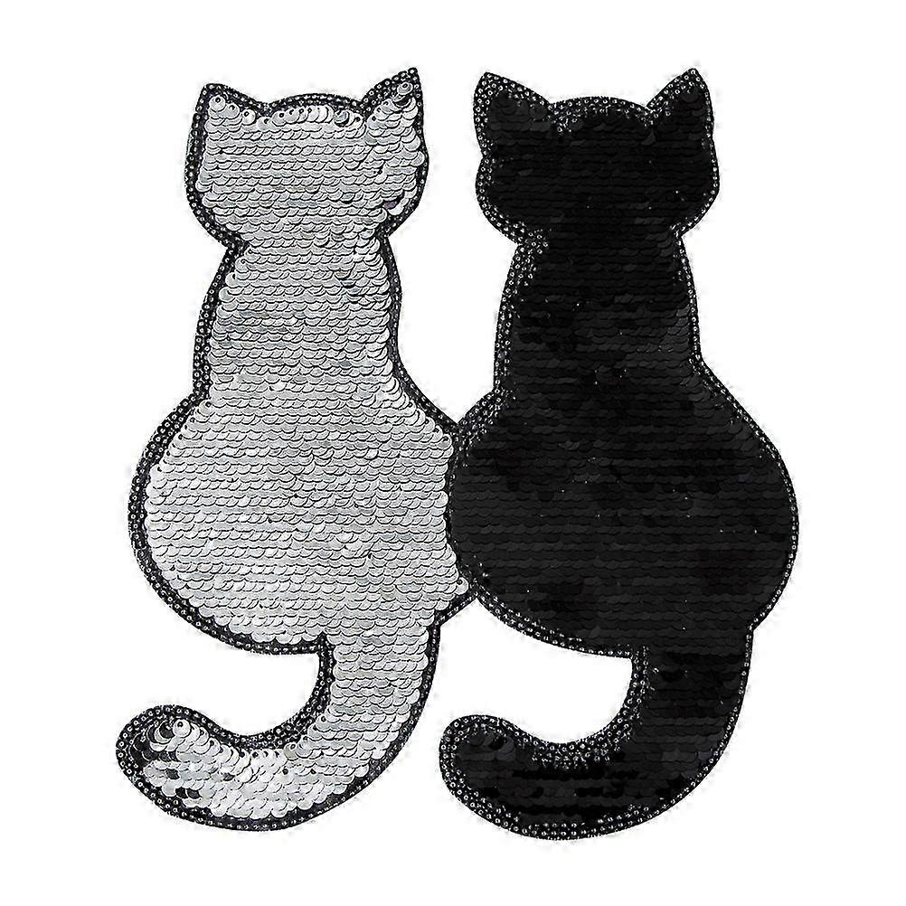 2pcs Sequin Embroidered Patches Cat Shaped Patch Applique DIY Sew On Clothes Accessory for Clothing