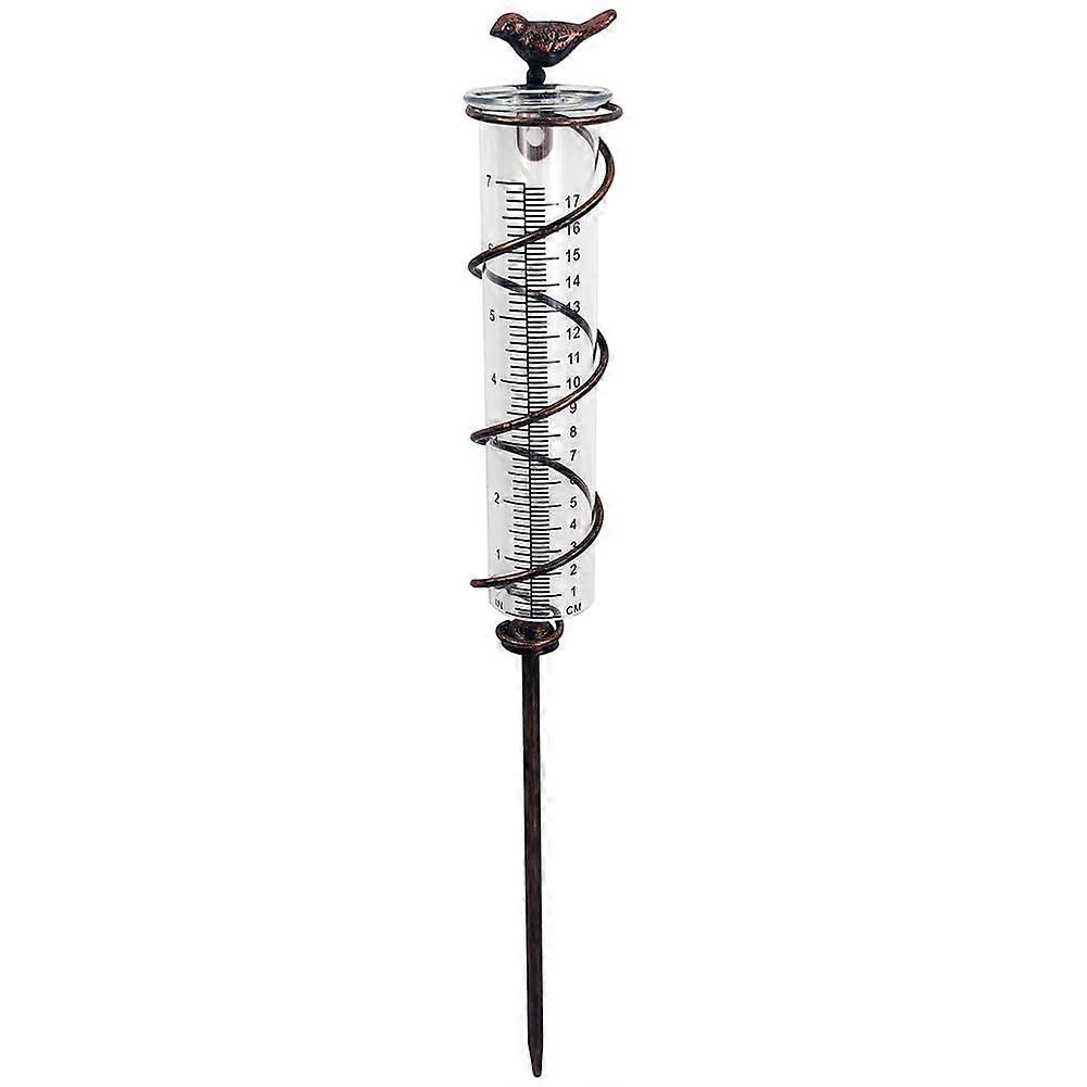 Rain Gauge Glass Spiral Cast Iron Bird Hanging Rain Gauge Garden Rain Water Meter Measuring with Metal Frame