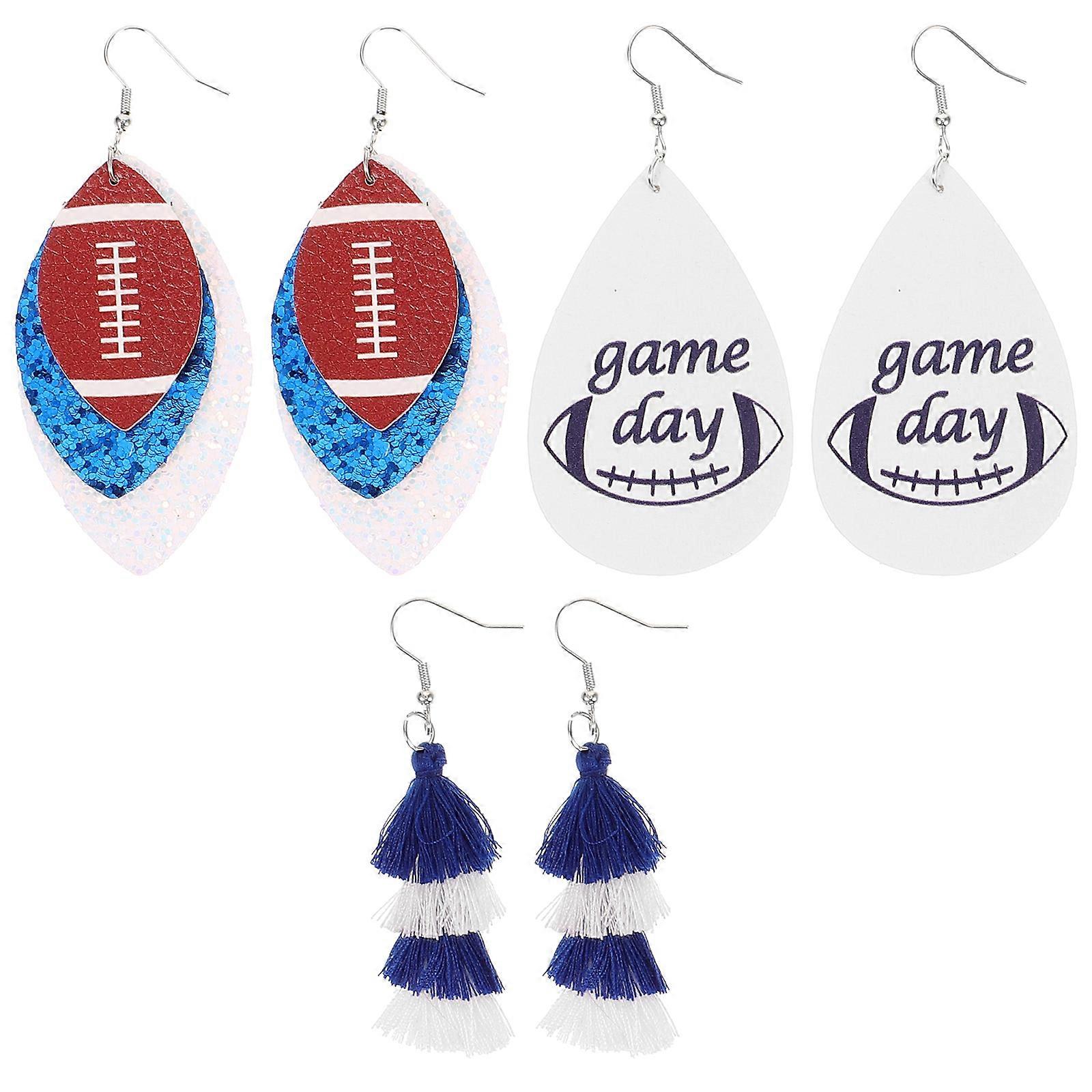 Fashionable Design Dangle Earrings For Women Rugby Theme Iron Material Party Accessory 3Pairs