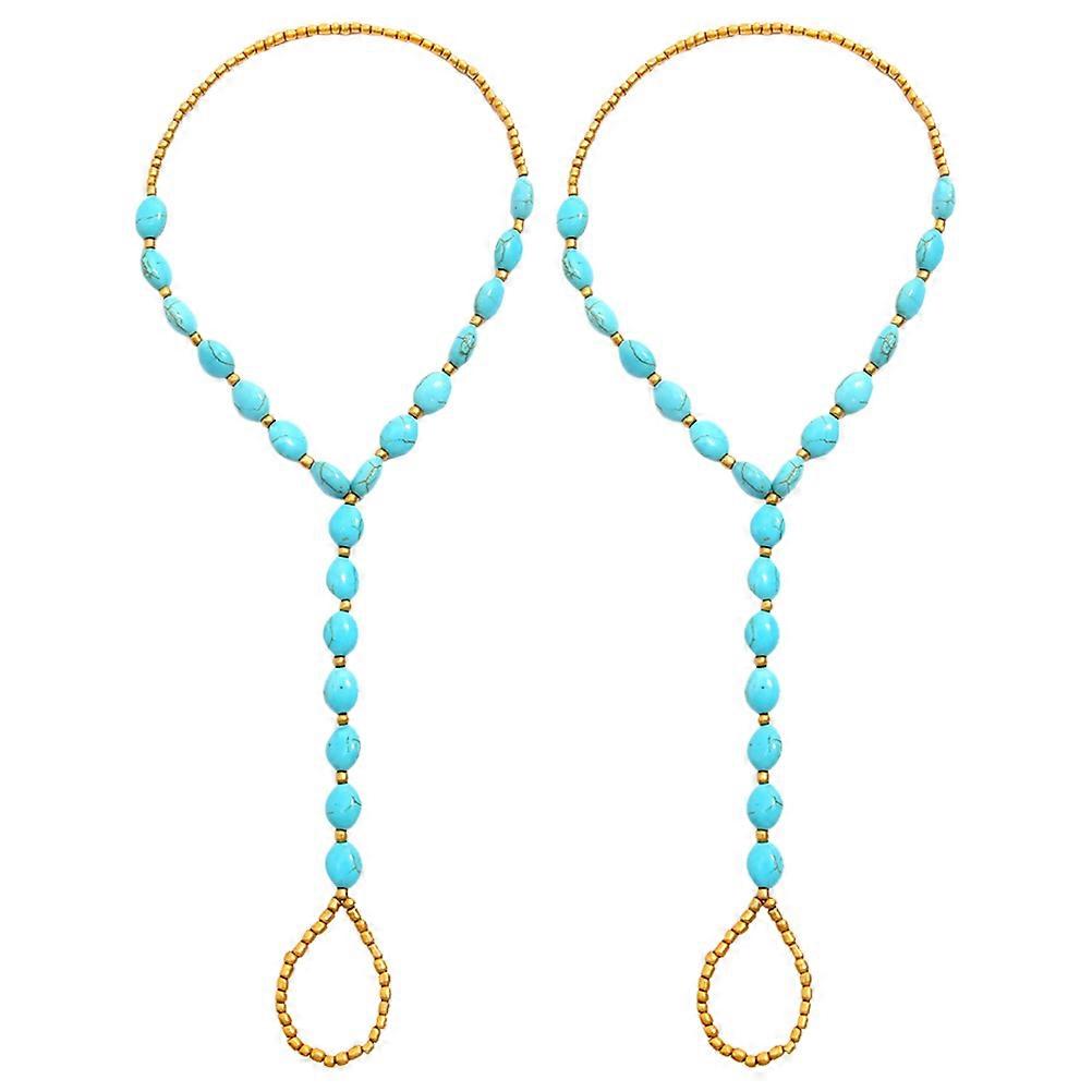 Blue Summer Beads Anklets for Women – Comfortable Elastic Foot Chains for Beach, Festivals, and Everyday Wear